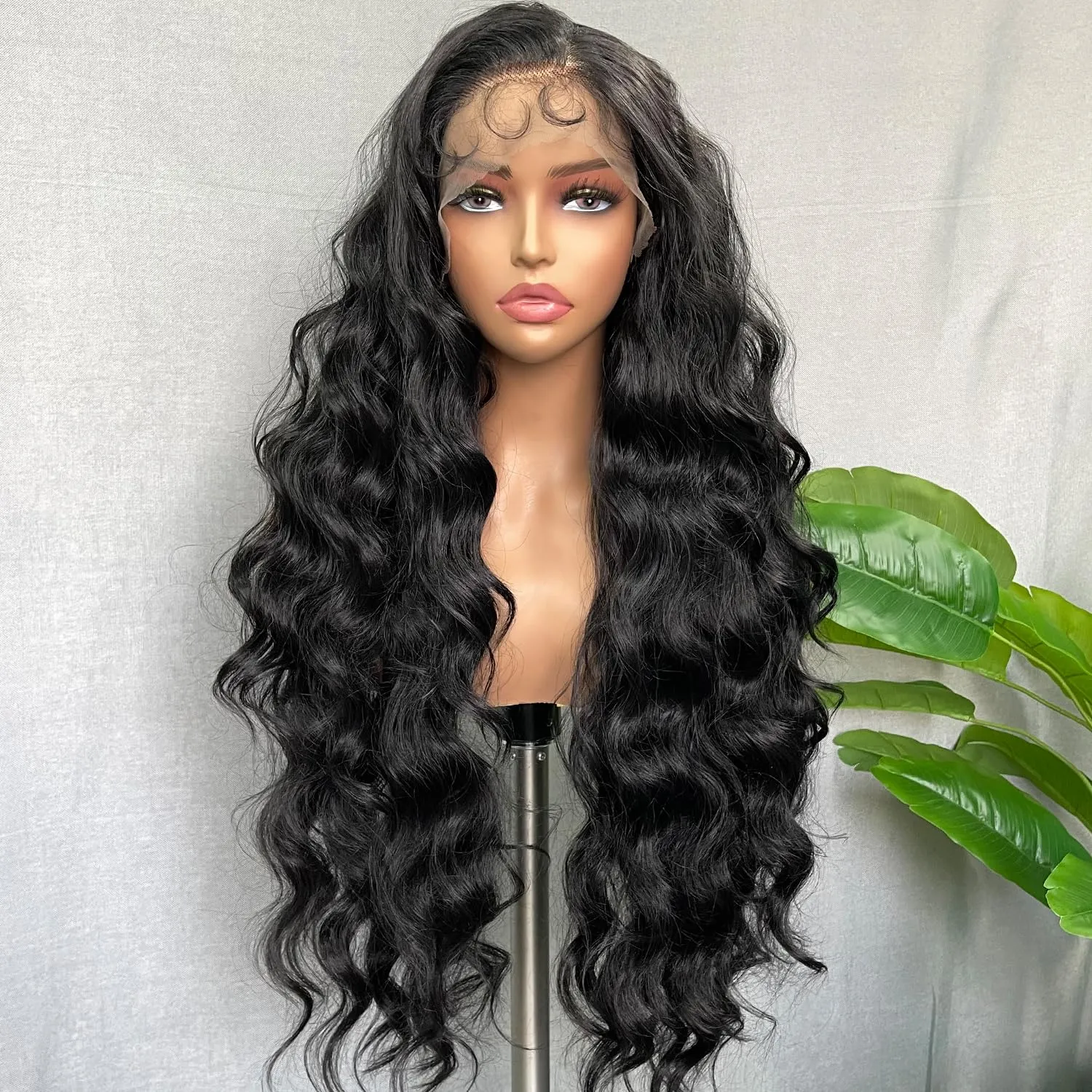 SOKU Black 13x6 Lace Frontal Wig 32 Inches Long Lightweight Body Wave Pre Plucked Hairline with Baby Hair Transparent Swiss Lace Heat Resistant Synthetic Hair Glueless Lace Front Wigs for Black Women