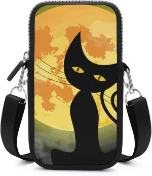 Solar Eclipse Cat Moon Women Crossbody Phone Purse Adjustable Strap Cell Phone Shoulder Bag Small Belt Bag