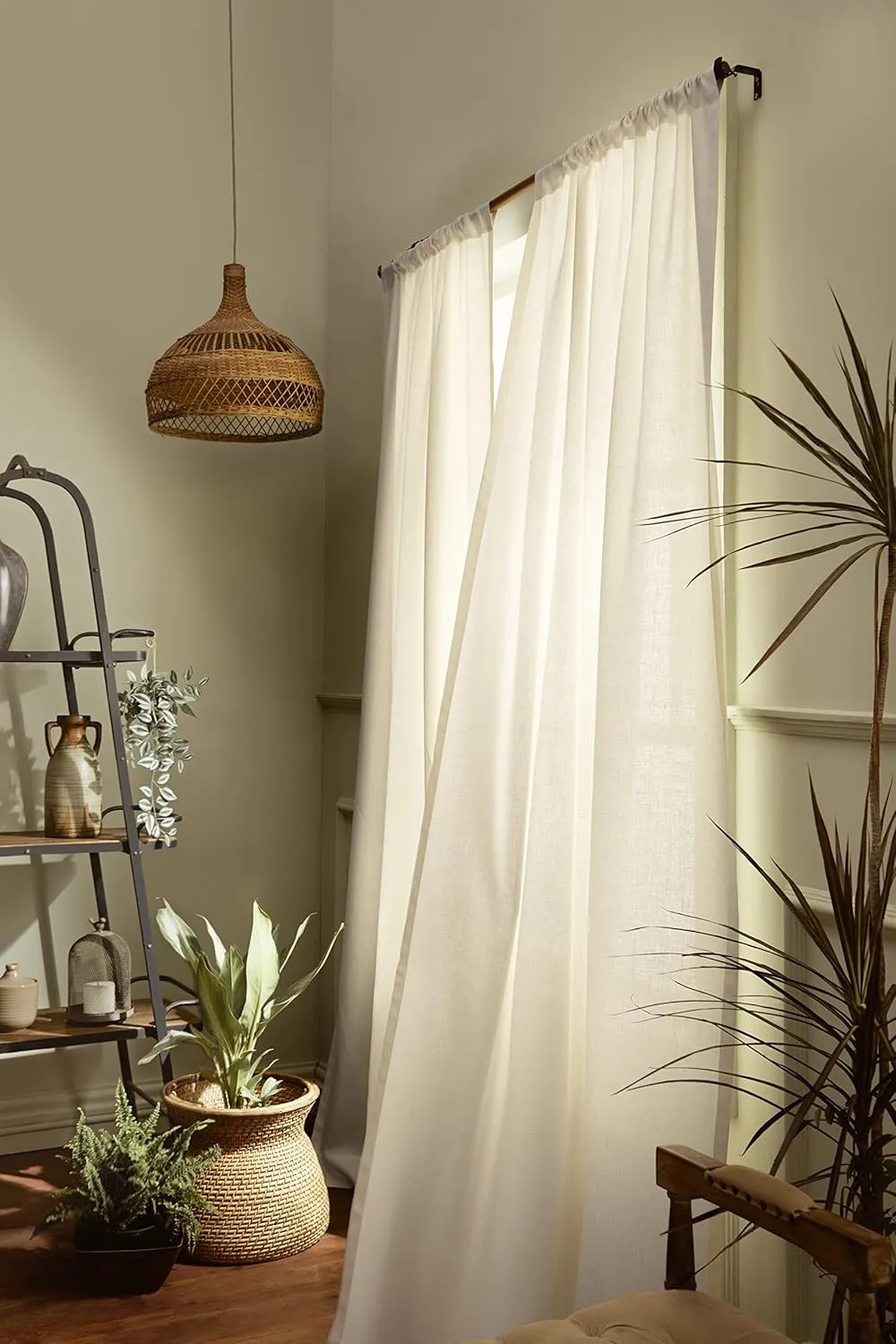 Solino Home Ivory Linen Curtain 120 Inches Long, Light Filtering Rod Pocket Curtain 52 x 120 Inch, 100% Pure Linen European Flax Window Treatment for Living Room, Bedroom
