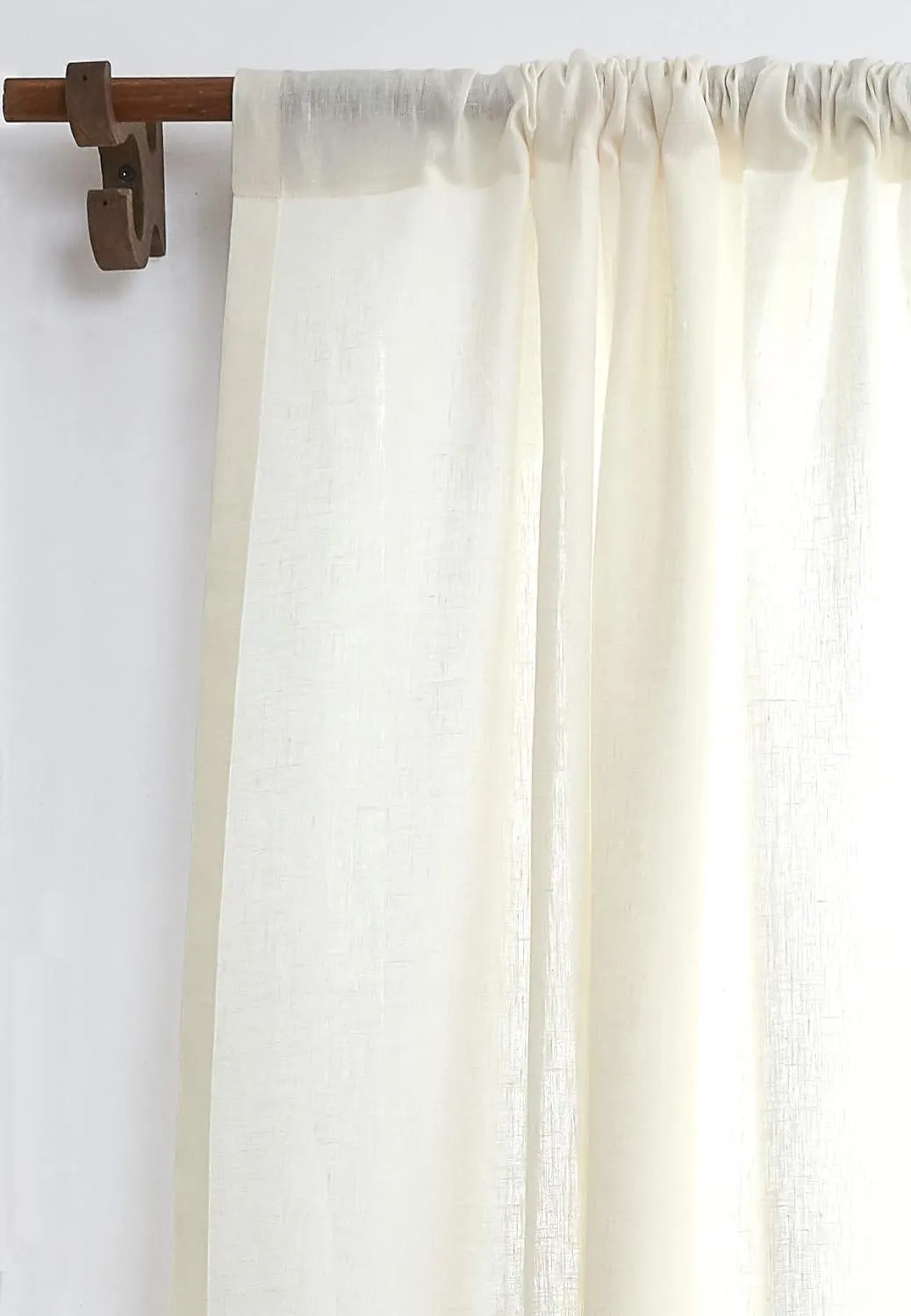 Solino Home Ivory Linen Curtain 120 Inches Long, Light Filtering Rod Pocket Curtain 52 x 120 Inch, 100% Pure Linen European Flax Window Treatment for Living Room, Bedroom