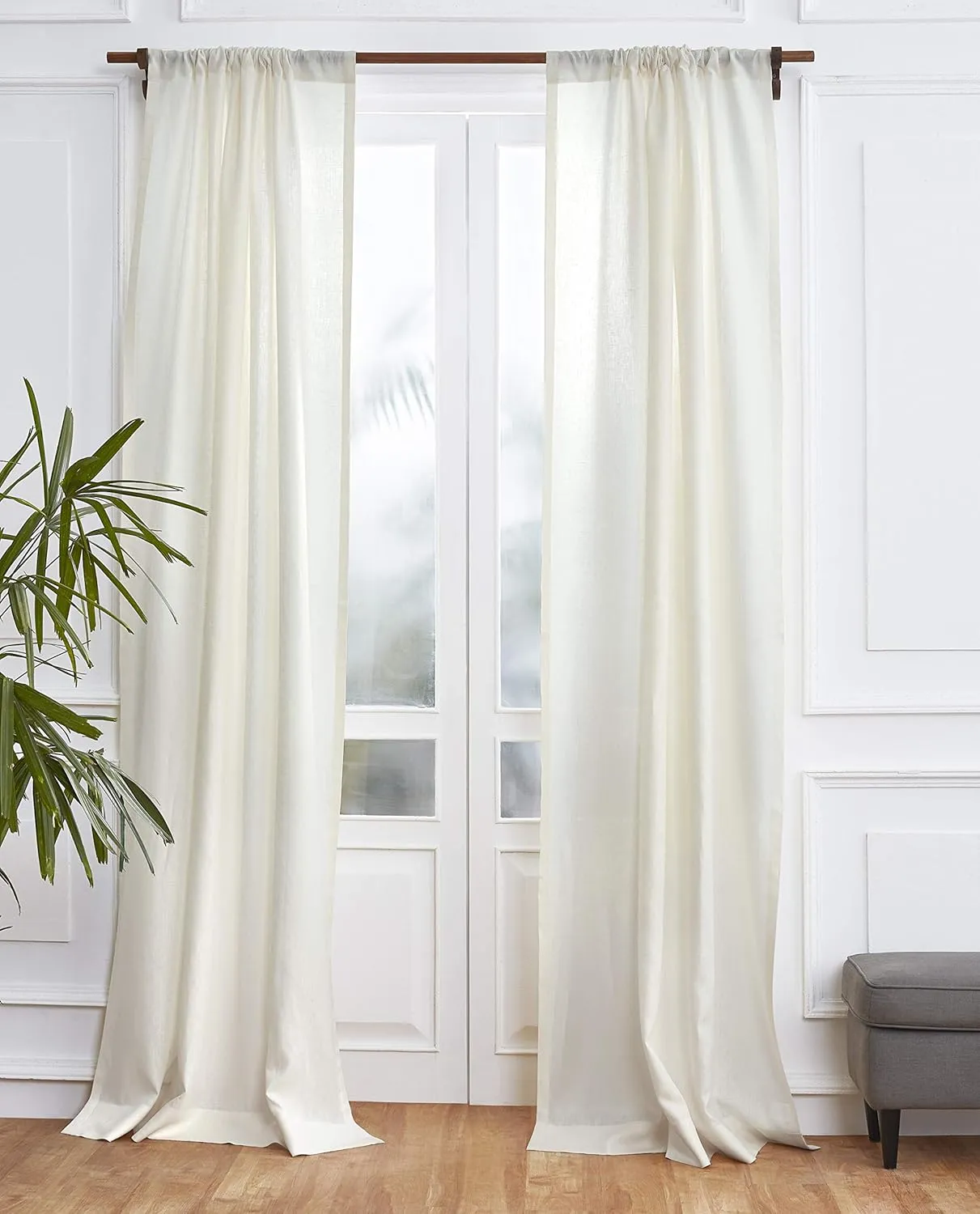 Solino Home Ivory Linen Curtain 120 Inches Long, Light Filtering Rod Pocket Curtain 52 x 120 Inch, 100% Pure Linen European Flax Window Treatment for Living Room, Bedroom