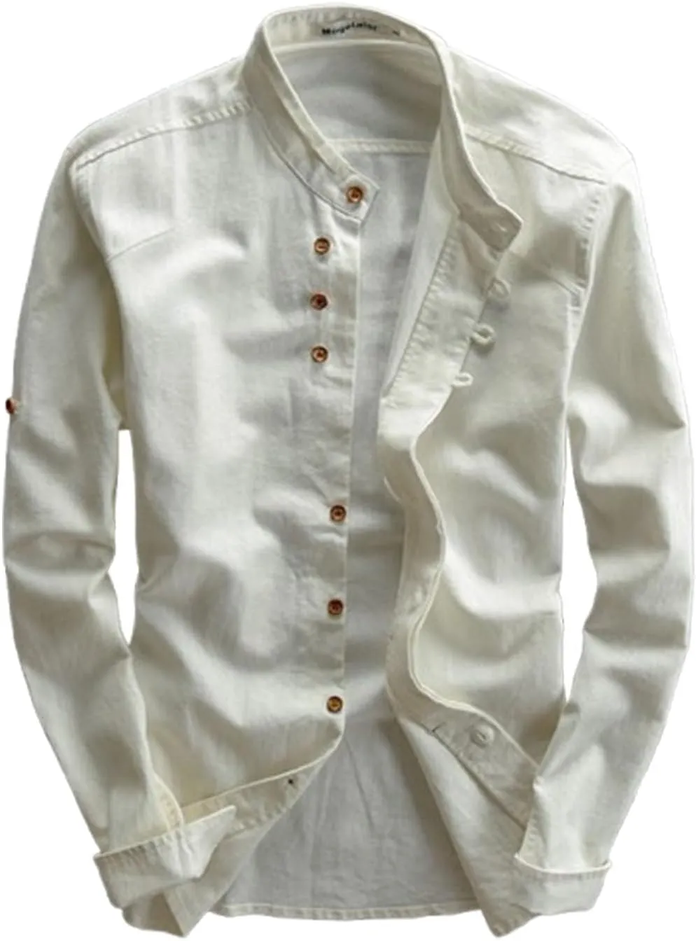 Soulona Men's Katana Japan Style Shirt, Premium Linen & Cotton Blend, V-Neck, Long Sleeve, S-5XL, Grey