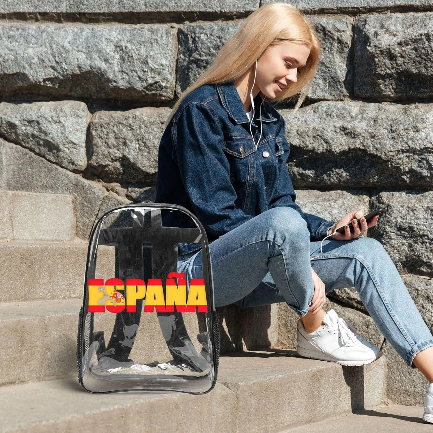 Spain Spanish Espana Flag 16 Inch Clear PVC Backpacks Transparent Backpack Multipurpose Double Shoulder Bag for Men Women Gifts