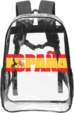 Spain Spanish Espana Flag 16 Inch Clear PVC Backpacks Transparent Backpack Multipurpose Double Shoulder Bag for Men Women Gifts