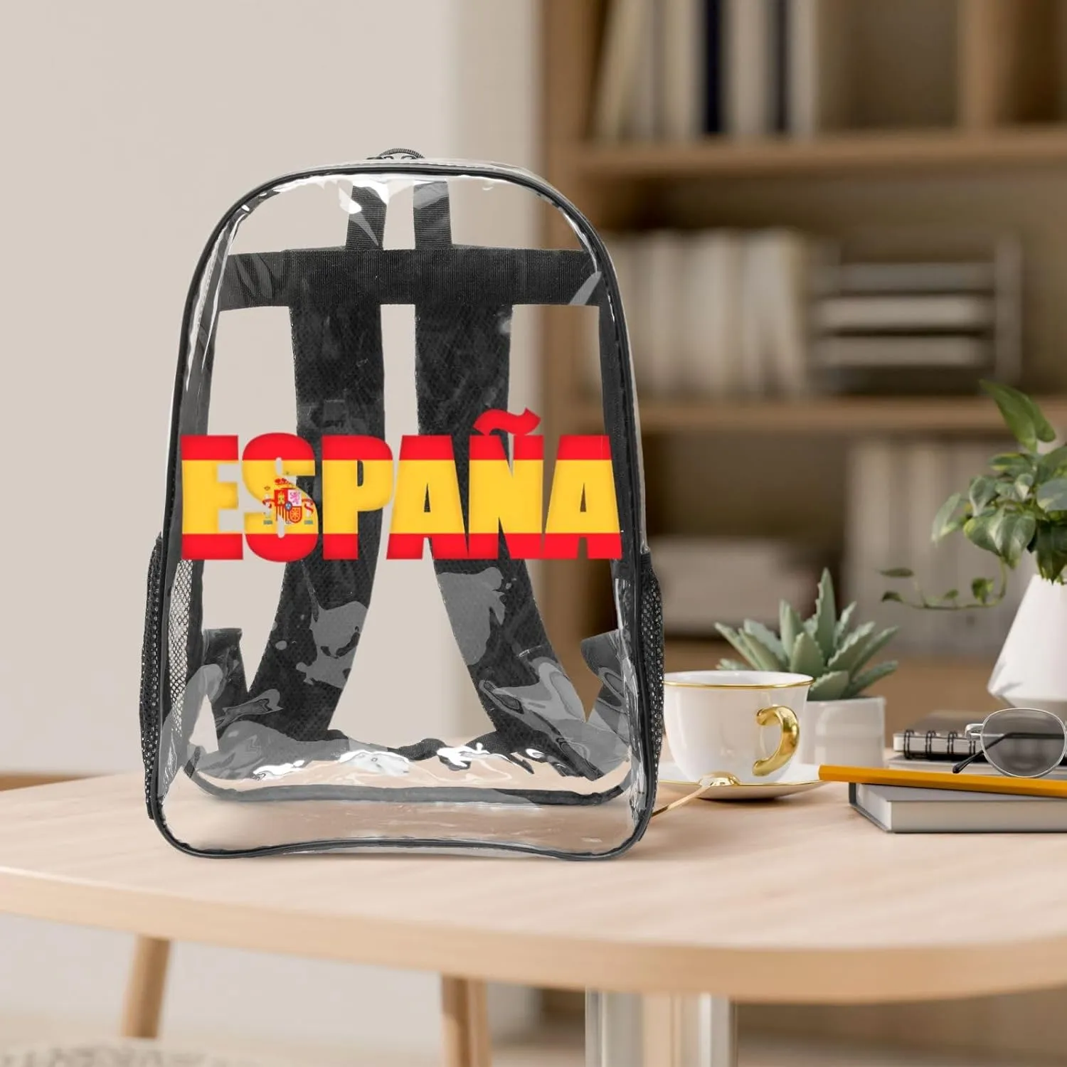 Spain Spanish Espana Flag 16 Inch Clear PVC Backpacks Transparent Backpack Multipurpose Double Shoulder Bag for Men Women Gifts