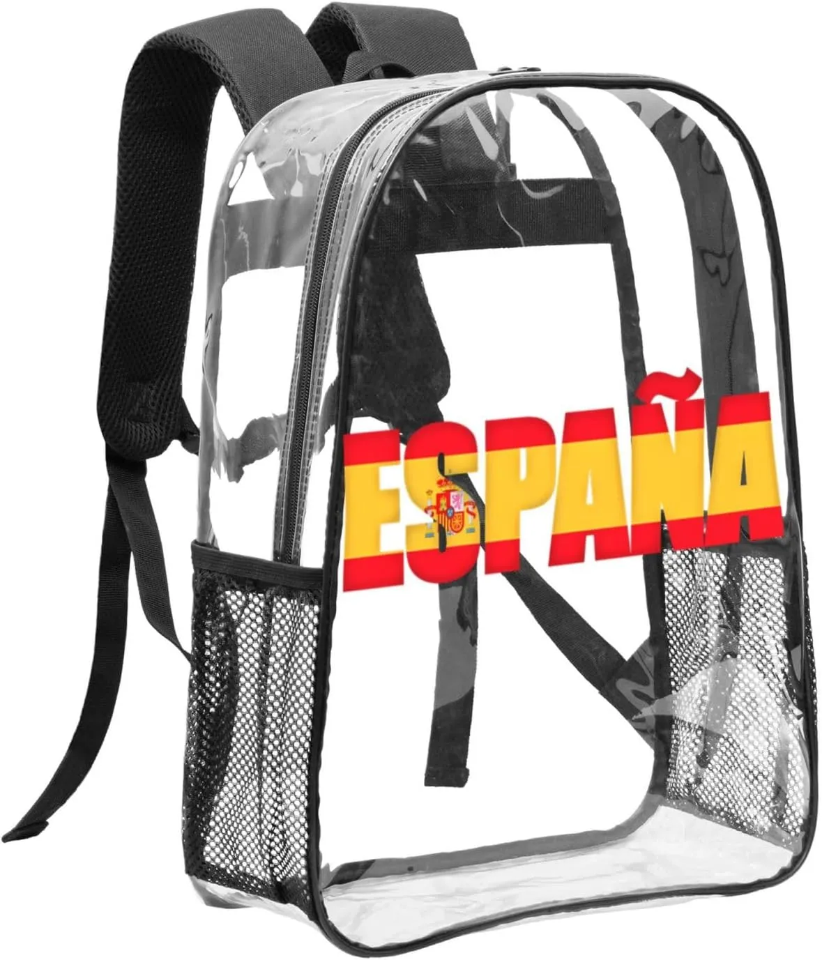 Spain Spanish Espana Flag 16 Inch Clear PVC Backpacks Transparent Backpack Multipurpose Double Shoulder Bag for Men Women Gifts