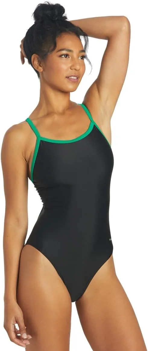 Sporti Thin Strap Athletic One Piece Swimsuit for Women - Solid Bathing Swimsuits for Competiton - Multi Color Selection