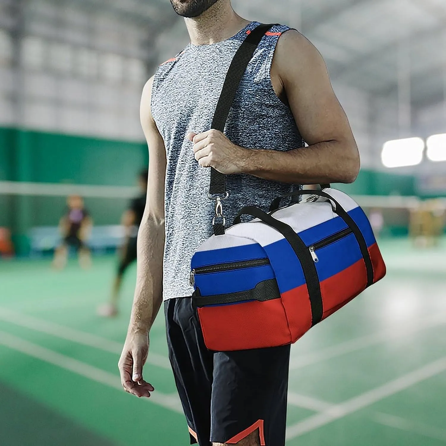 Sports Duffel Bag with Russia Flag for Men Women Shoe Compartment Weekender