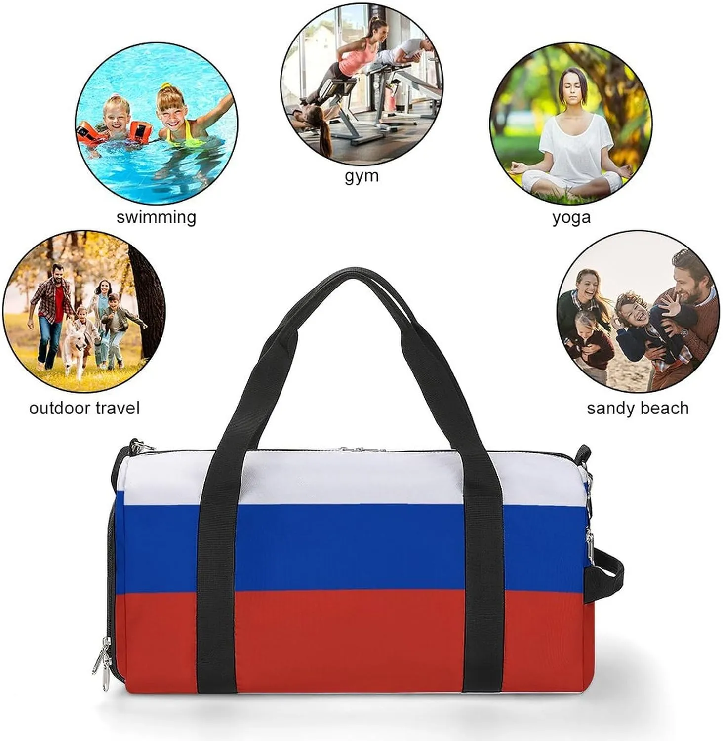 Sports Duffel Bag with Russia Flag for Men Women Shoe Compartment Weekender