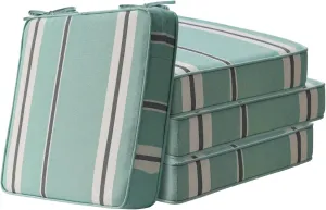 Square Corner Seat Cushions, 19" x 19" x 3", Set of 4, Indoor Outdoor Waterproof Weather Resistant Universal Chair Pads with Ties for Patio Furniture, Garden Deck Dining Chairs, Aqua Stripe