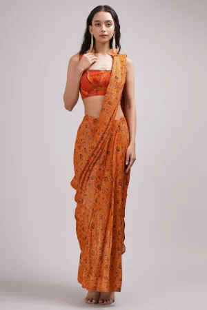 Square Neck Strapy Blouse Pre Draped Saree
