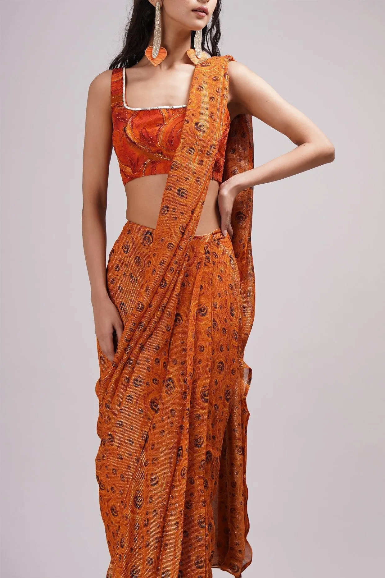 Square Neck Strapy Blouse Pre Draped Saree