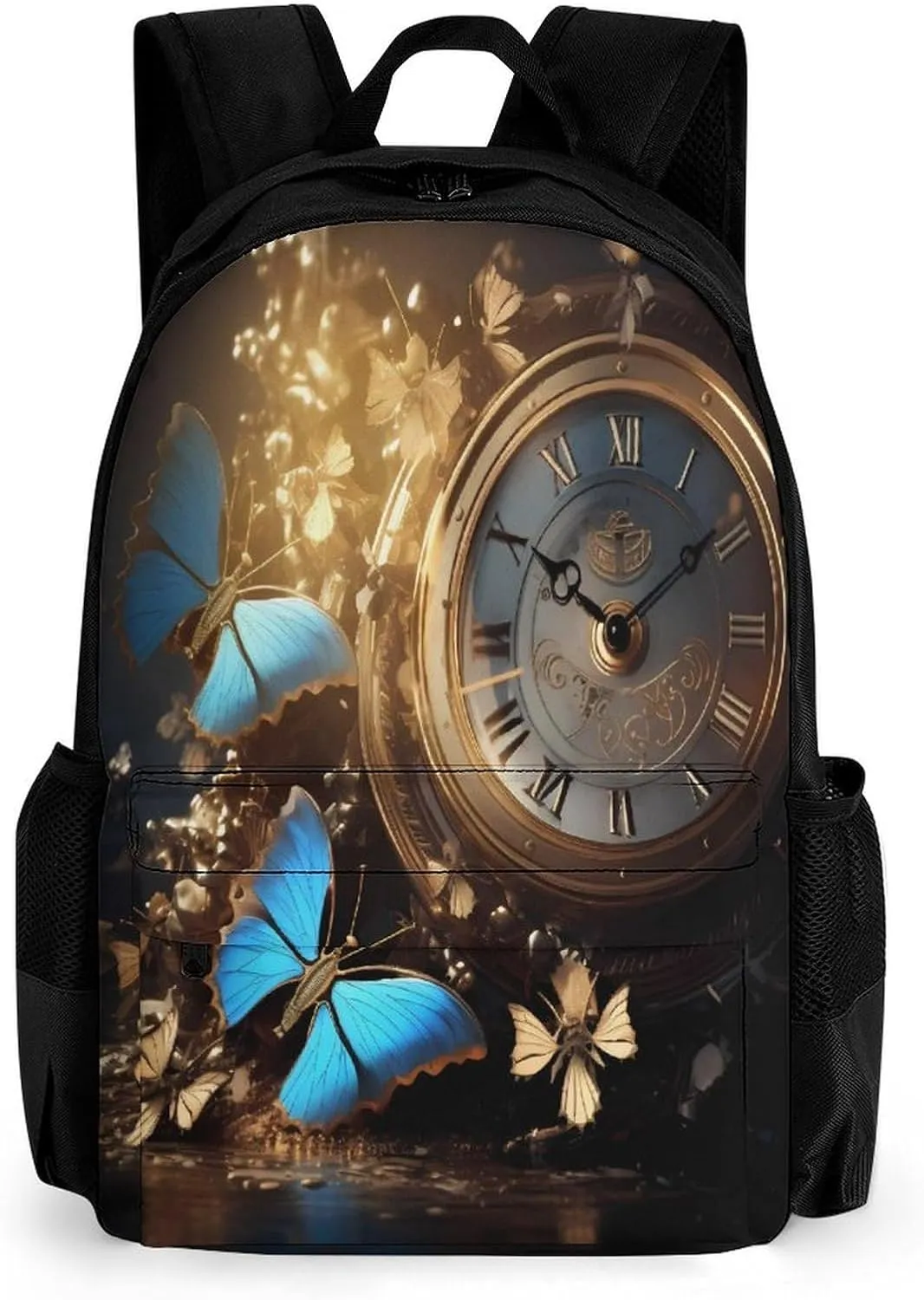 Steampunk Clock Gear And Butterflies Vintage Travel Backpack Carry On Backpack Laptop Backpack Casual Work Bag for Hiking Business
