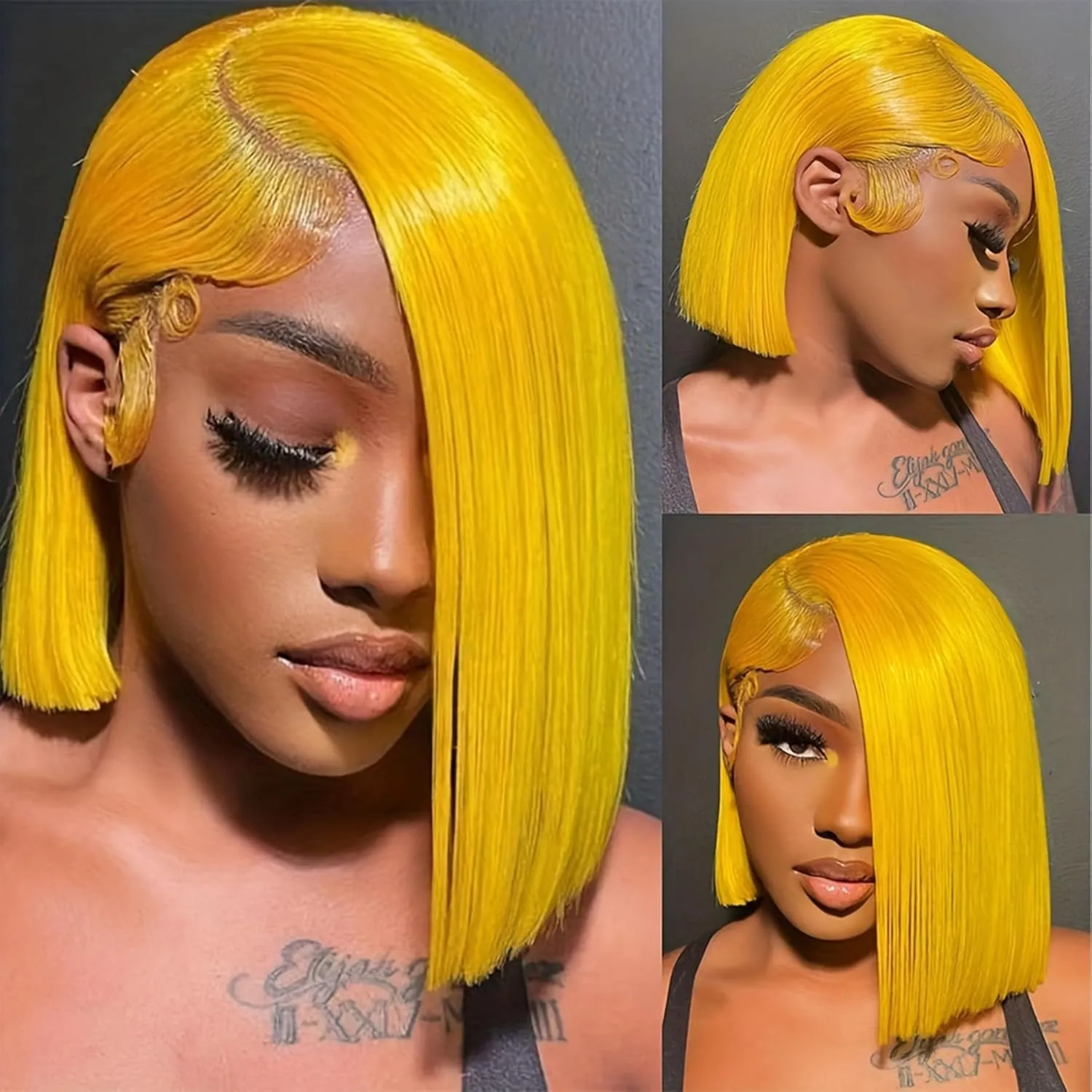 Straight Lace Front Bob Wig Human Hair Yellow Color 13x4 Short Straight Lace Bob Human Hair Wigs Pre Plucked With Baby Hair 180% Density Glueless Lace Bob Wig Invisible Small Hair Knots 10 Inch