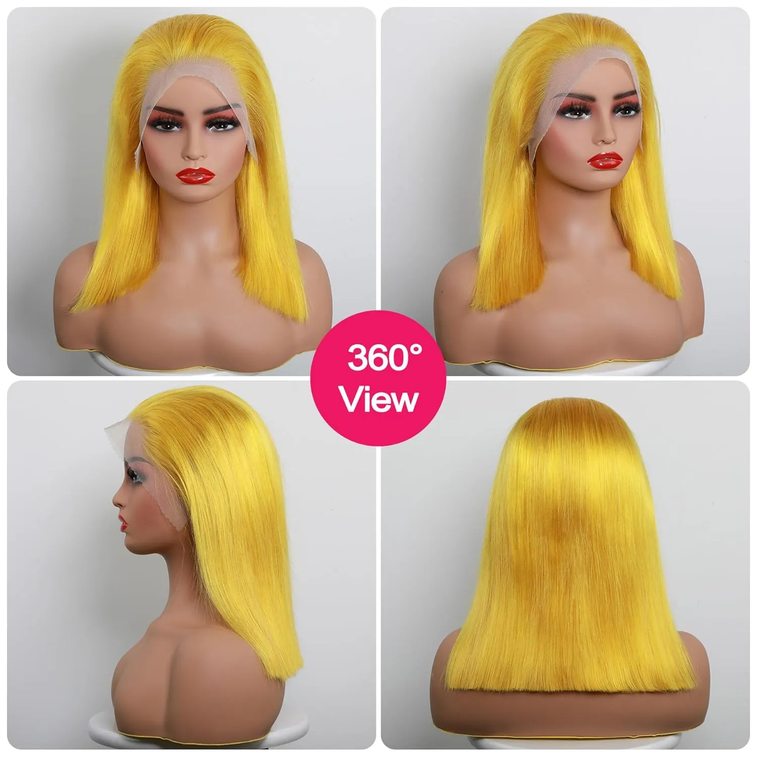 Straight Lace Front Bob Wig Human Hair Yellow Color 13x4 Short Straight Lace Bob Human Hair Wigs Pre Plucked With Baby Hair 180% Density Glueless Lace Bob Wig Invisible Small Hair Knots 10 Inch