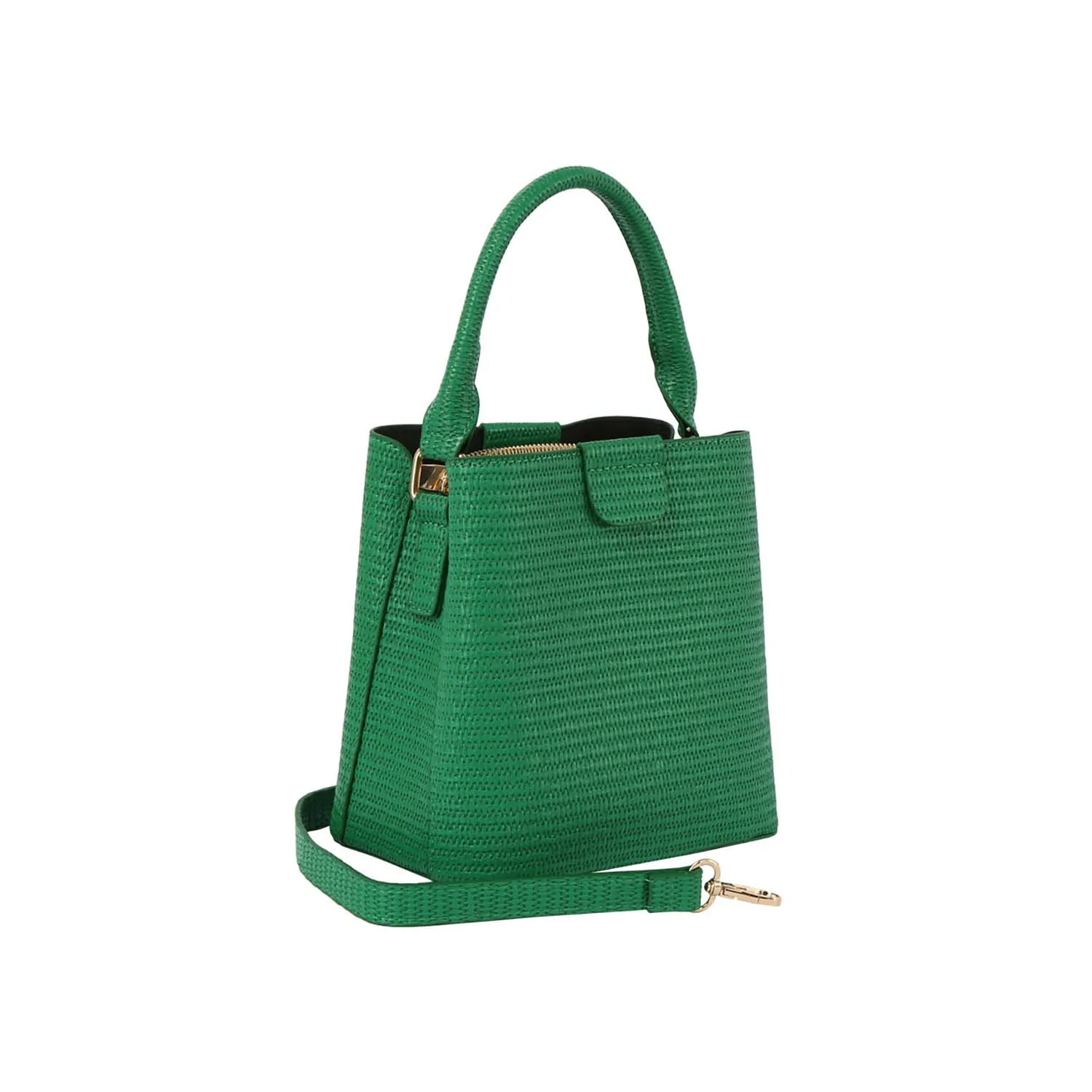 Straw textured multi-compartment satchel crossbody