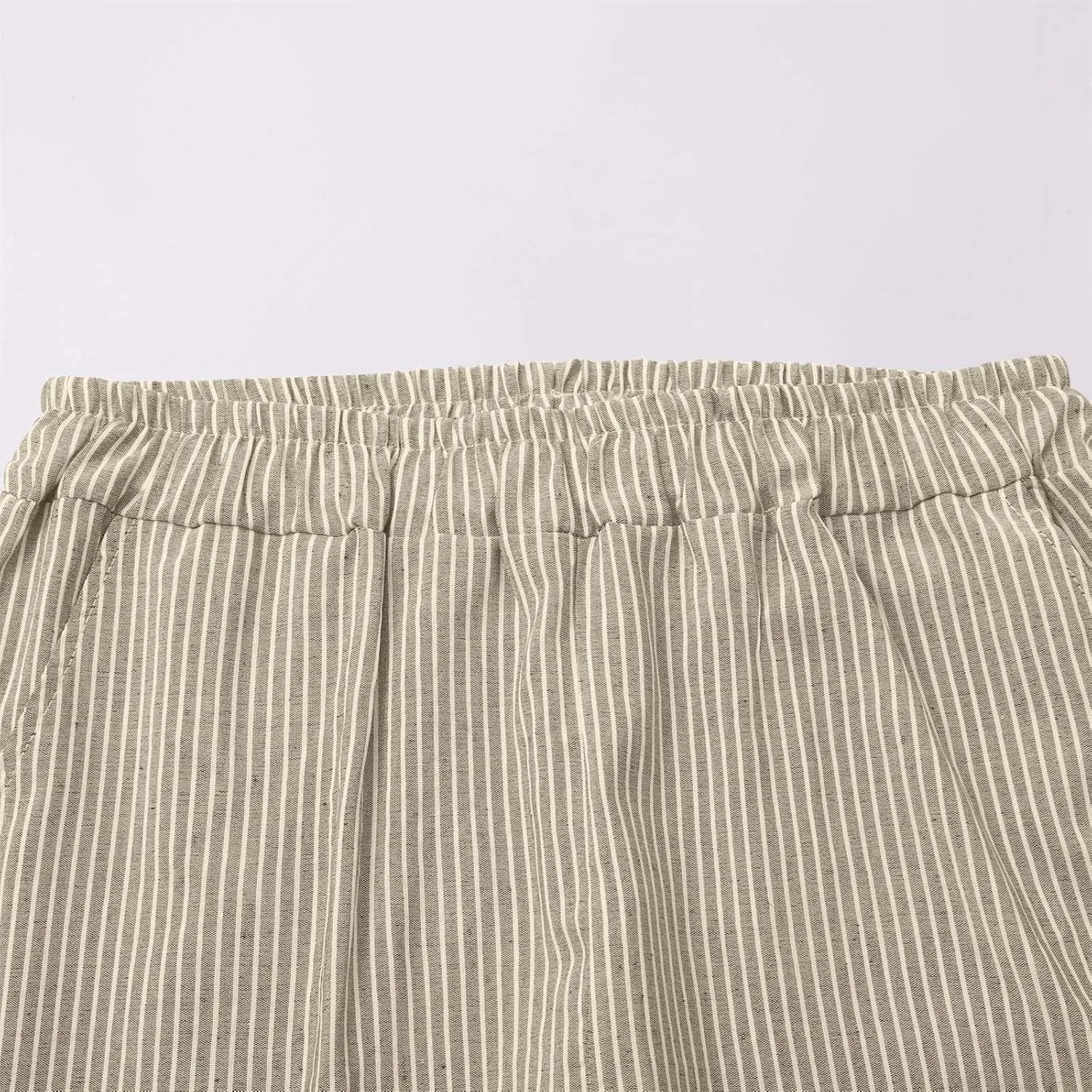 Stripe Cotton Linen Pants Casual 2025 Summer Drawstring Elastic High Waist Straight Plus Size Capri Pants