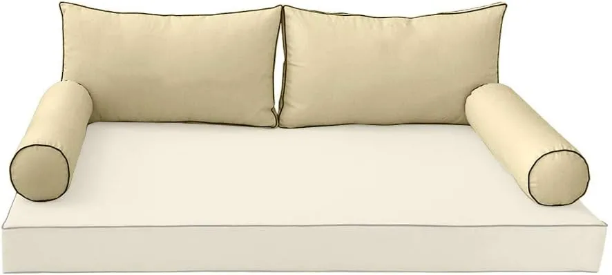 Style2 - AD103 Twin Contrast Pipe Trim Bolster & Back Pillow Cushion Slip Cover ONLY