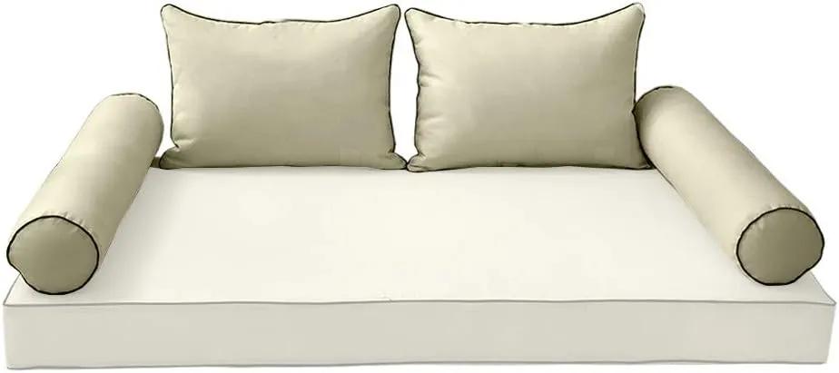 Style4 - AD005 Twin Contrast Pipe Trim Bolster & Back Pillow Cushion Slip Cover ONLY