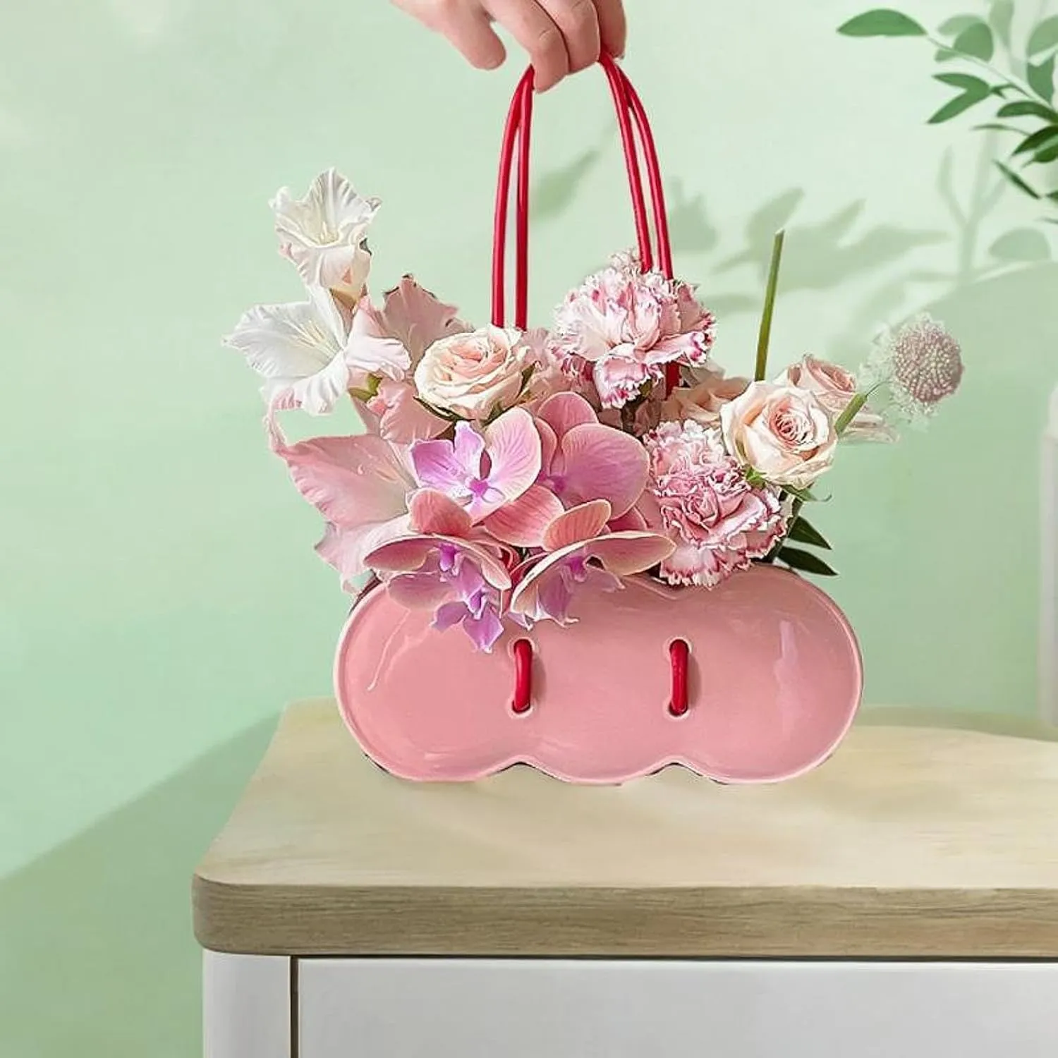 Stylish Ceramic Handbag Vase for Modern Home Decor, Pink