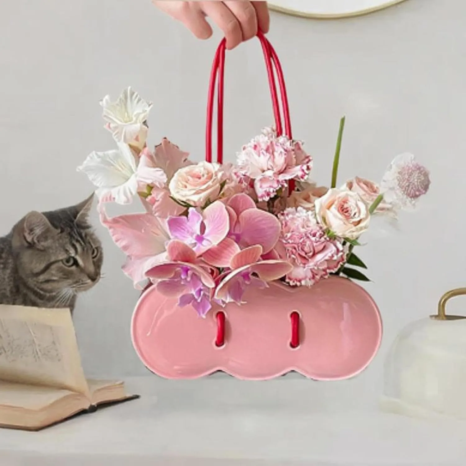 Stylish Ceramic Handbag Vase for Modern Home Decor, Pink