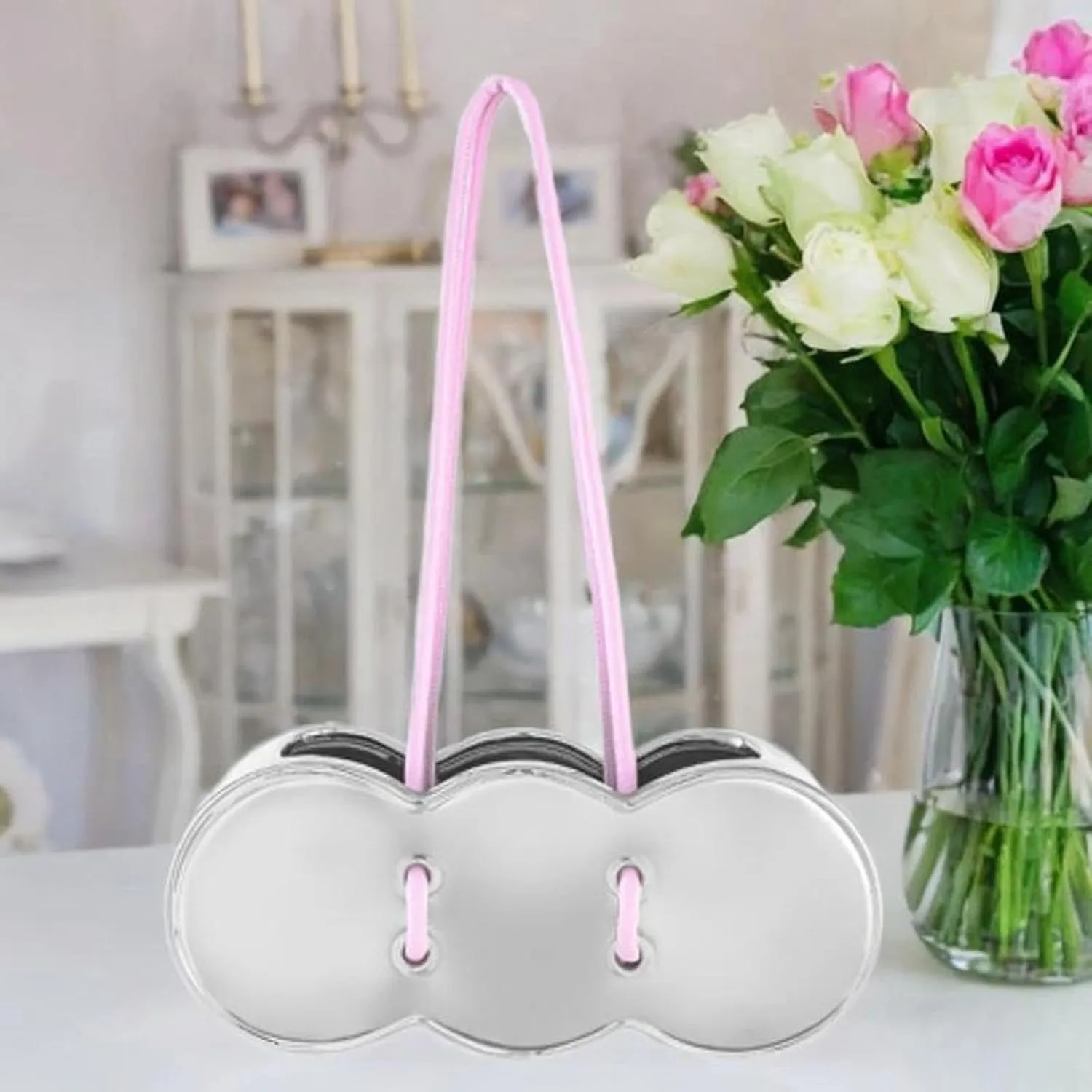 Stylish Ceramic Handbag Vase for Modern Home Decor, Silver, 23cmx9.5cmx7.7cm