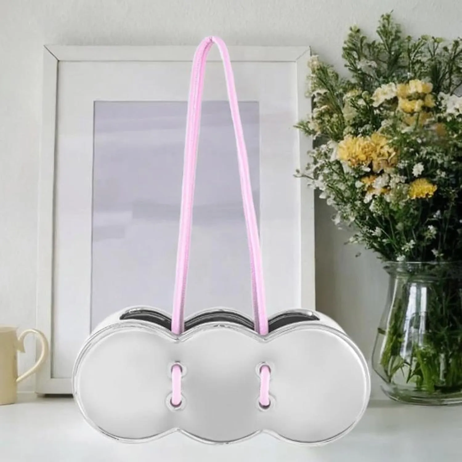 Stylish Ceramic Handbag Vase for Modern Home Decor, Silver, 23cmx9.5cmx7.7cm