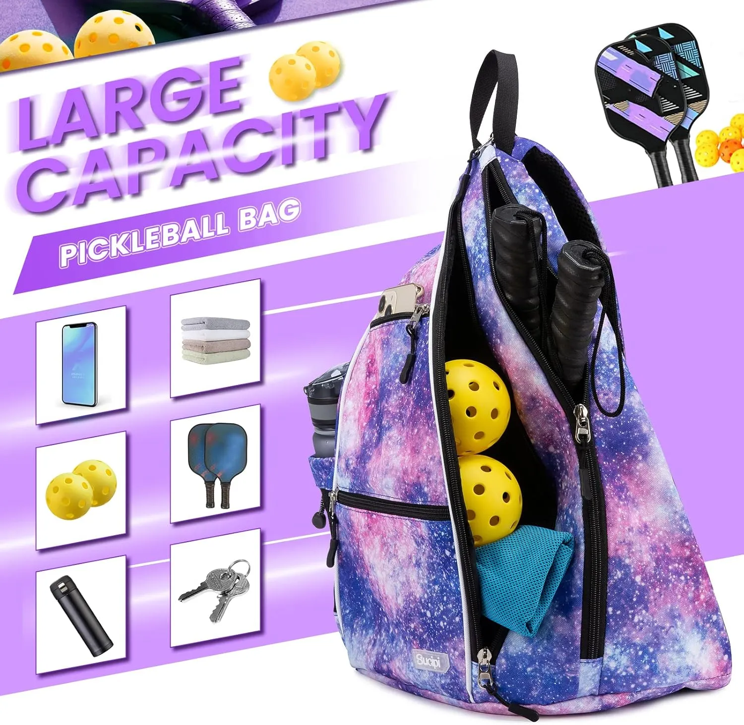 Sucipi Pickleball Bag Pickleball Backpack for Women Men Pickleball Paddle Backpack Reversible Pickleball Paddle Bag Pickleball Rackets Bags for Ladies