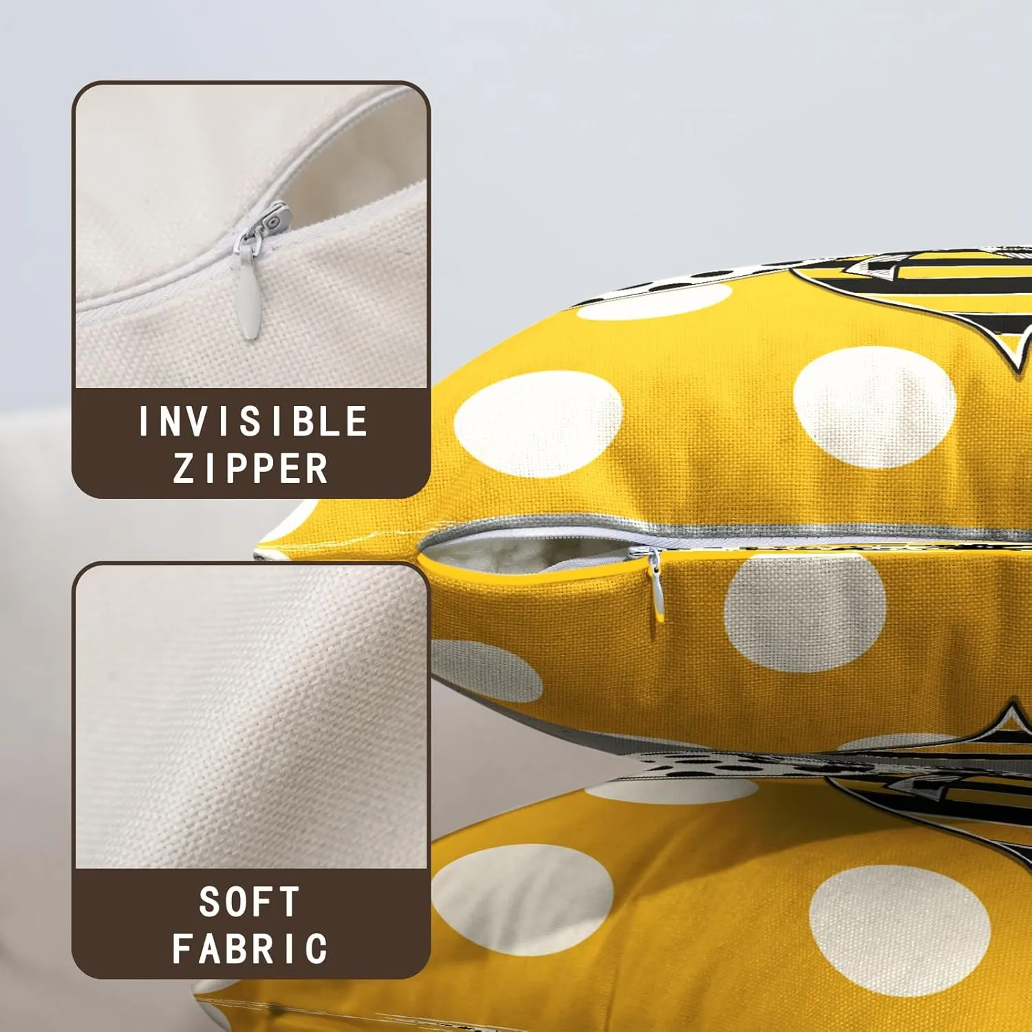 Summer Bee Pillow Covers 18x18 Set of 2 Bumblebee Polka Dots Spring Outdoor Throw Pillows Yellow Honey Bee Farmhouse Decorative Cushion Cover for Sofa Chair Patio Bed Couch