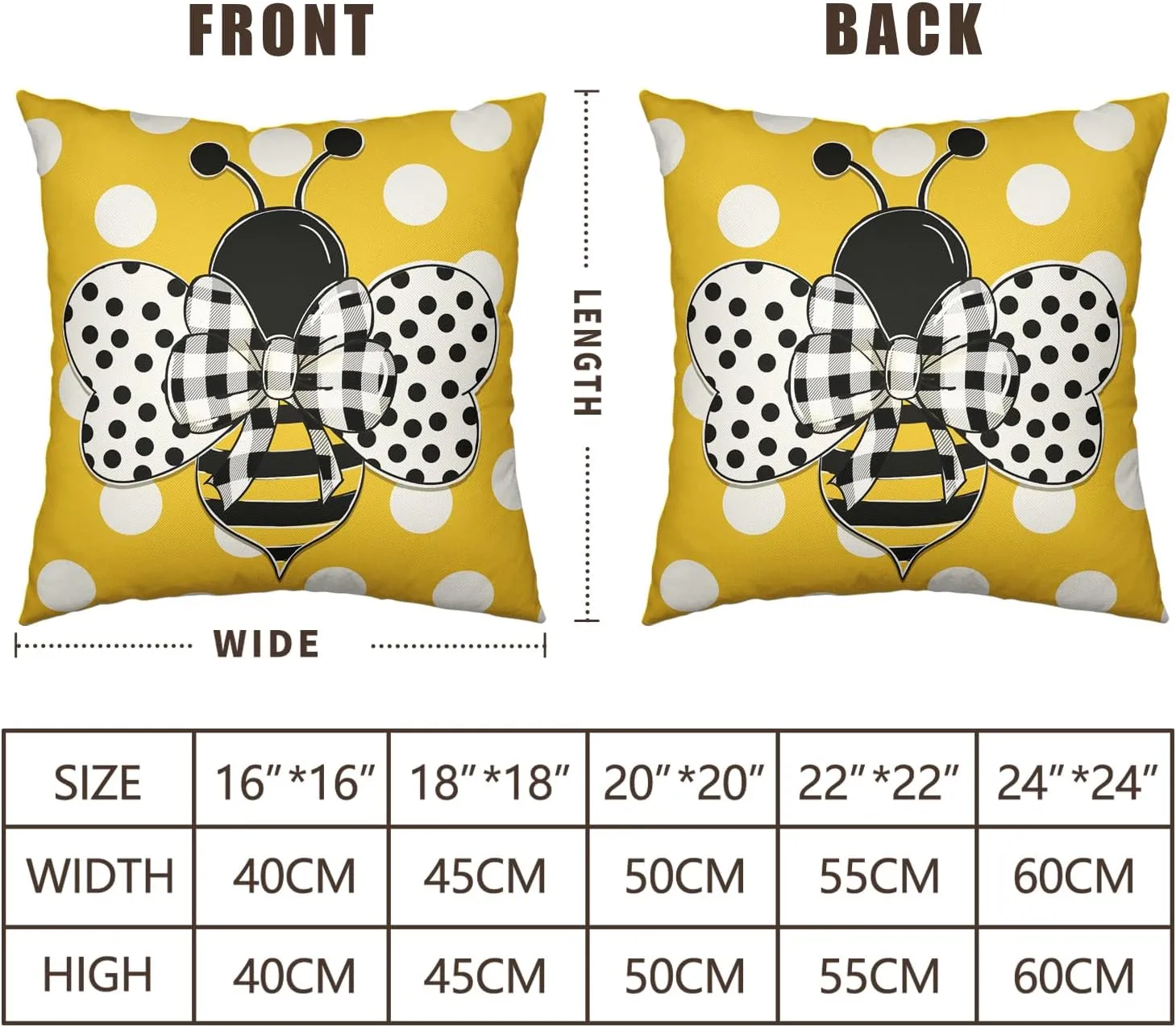 Summer Bee Pillow Covers 18x18 Set of 2 Bumblebee Polka Dots Spring Outdoor Throw Pillows Yellow Honey Bee Farmhouse Decorative Cushion Cover for Sofa Chair Patio Bed Couch