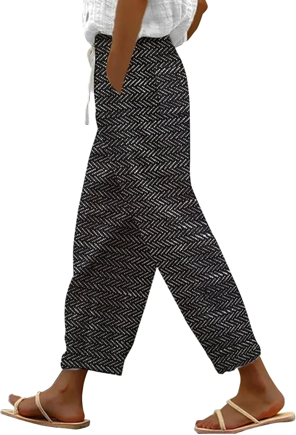 Summer Capri Pants for Women 2024 Casual Pants Womens Linen Summer Capri Pants 2024 Striped Linen Pants Women Linen
