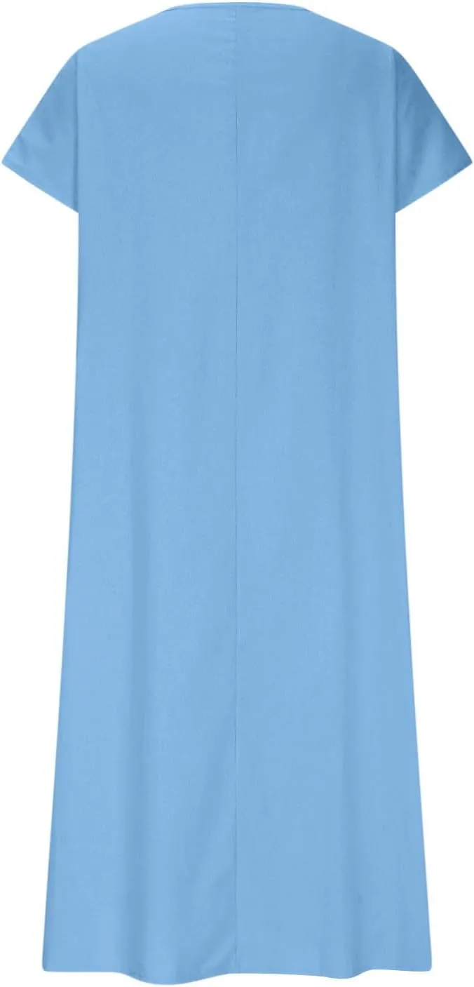 Summer Dresses for Women Casual Flowy Plus Size V-Neck Short Sleeve Long Maxi Dress Beach Vacation Clothing