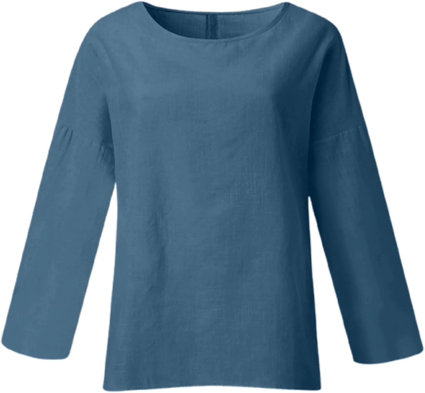 Summer Shirts for Women 2025 3/4 Length Sleeve Crew Neck Blouse Cotton Linen Shirts Casual Solid Color Basic Tops