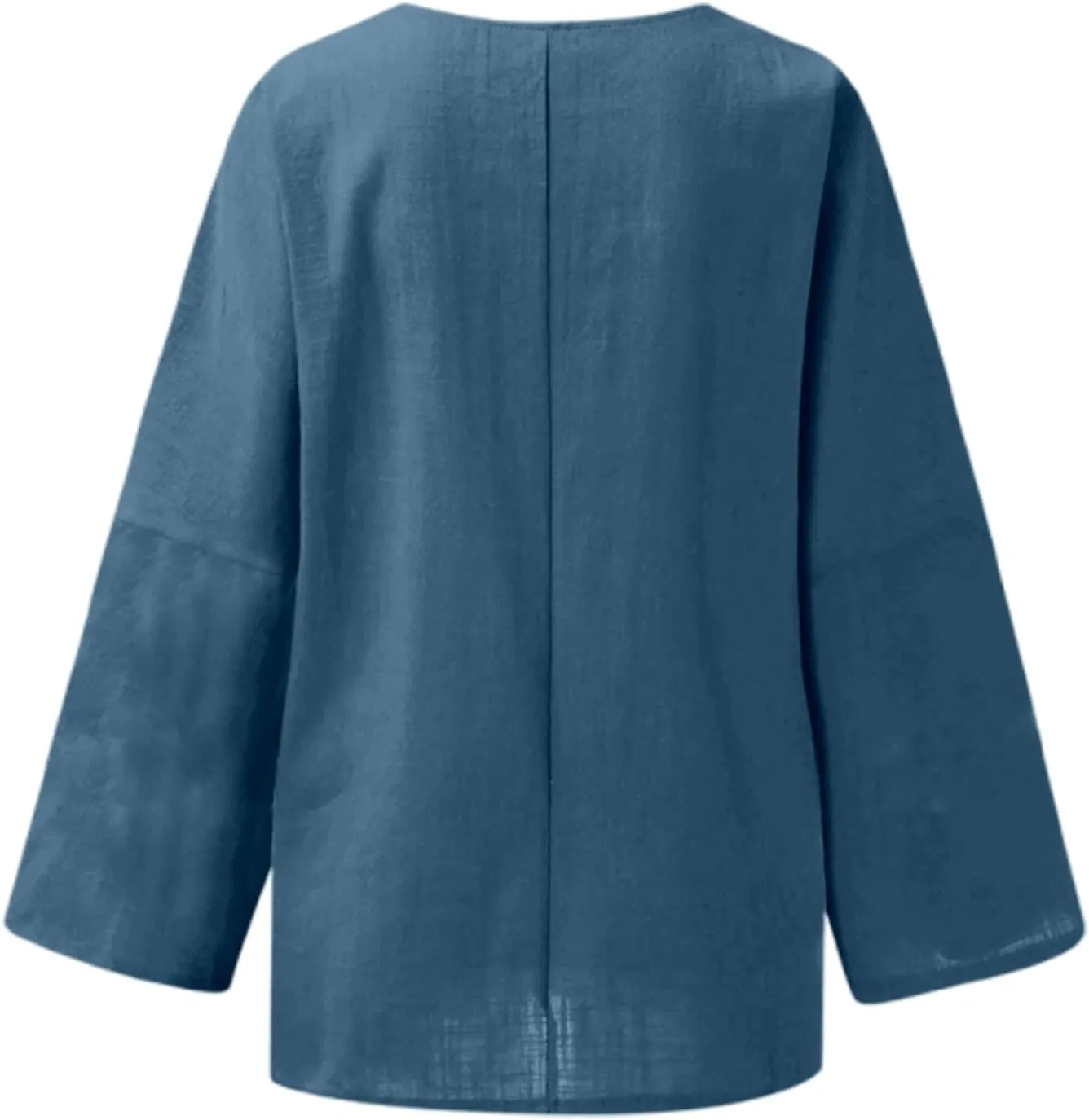 Summer Shirts for Women 2025 3/4 Length Sleeve Crew Neck Blouse Cotton Linen Shirts Casual Solid Color Basic Tops