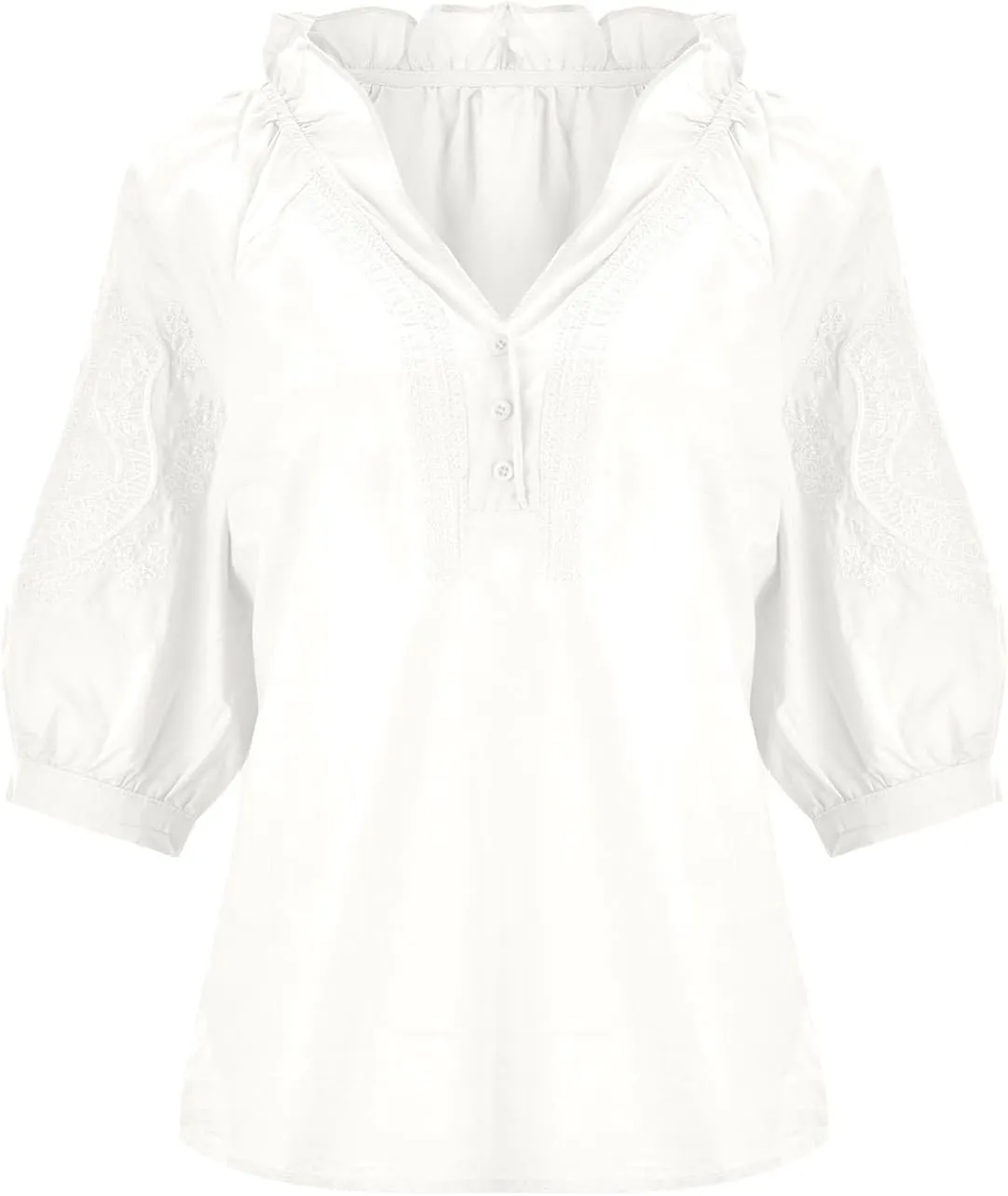 Summer Tops for Women 2025 Retro Embroidered 3/4 Sleeve Boho Tops Cotton Linen Hawaiian Shirts Cruise Outfits 2025