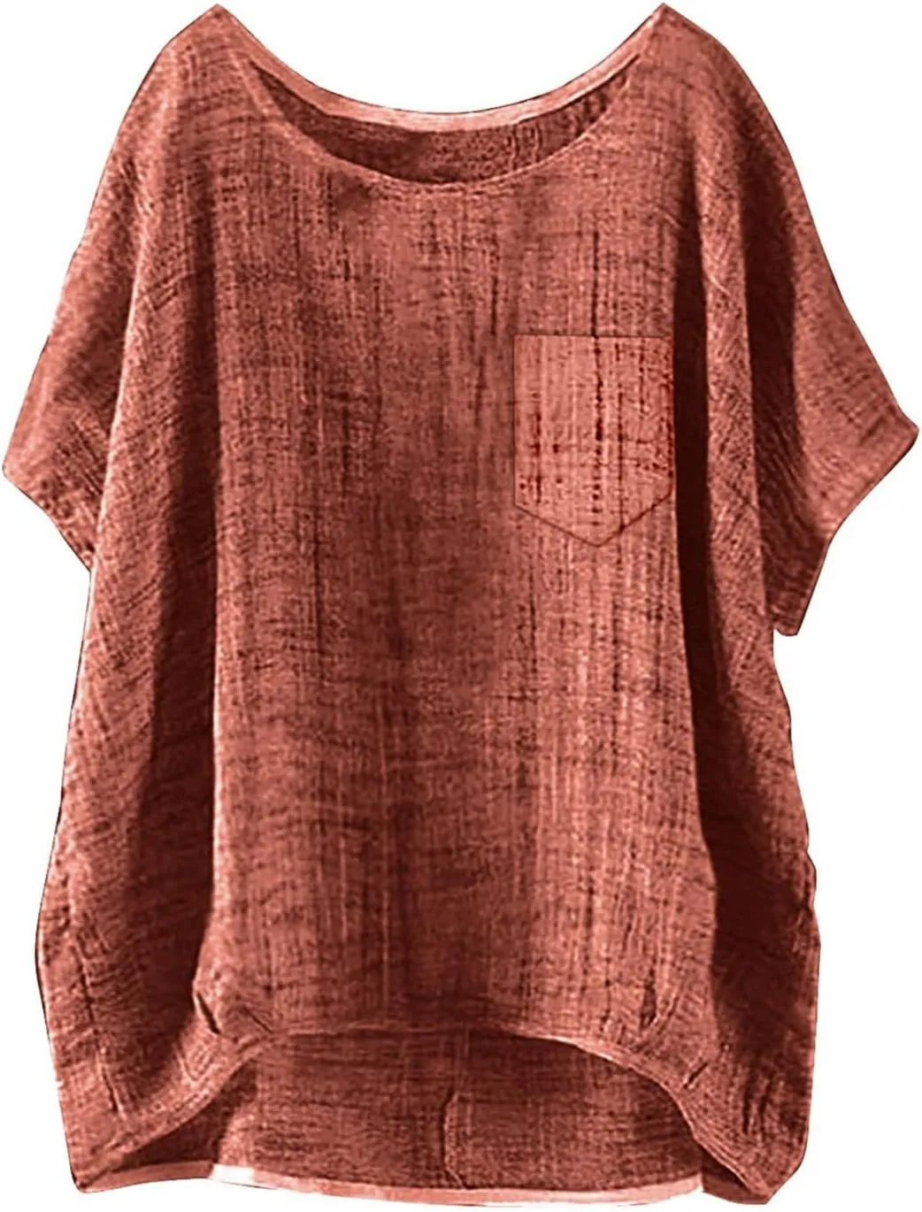 Summer Tops for Women 2025, Short Sleeve Crewneck Linen Cotton Shirts Plus Size Gauze Casual Comfy Blouses