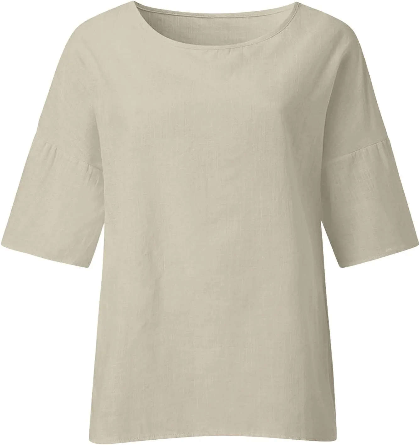 Summer Tops for Women Trendy Beach Plus Size 3/4 Sleeve Cotton Linen Shirts Blouse Crewneck Gauze Tops Casual Clothes