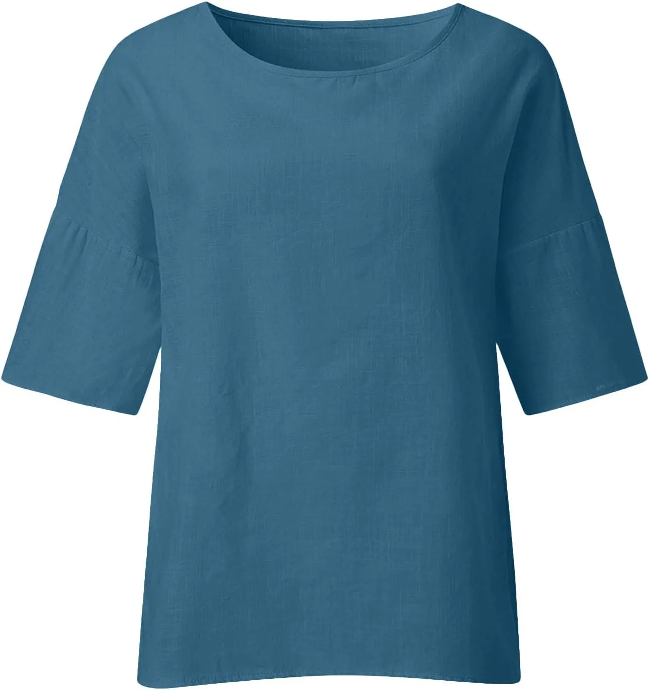 Summer Tops for Women Trendy Beach Plus Size 3/4 Sleeve Cotton Linen Shirts Blouse Crewneck Gauze Tops Casual Clothes