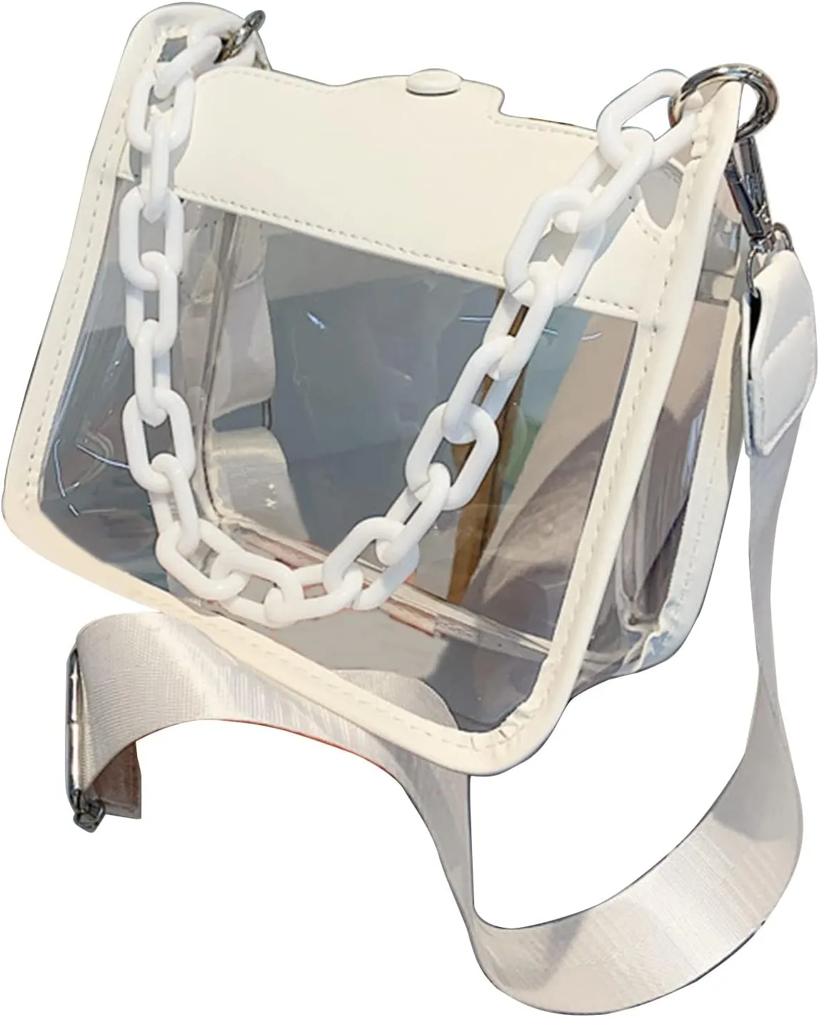 Summer Women Clear Transparent Crossbody Bag Female PVC Handbags and Purses Acrylic Chain Square Shoulder Bag, Black