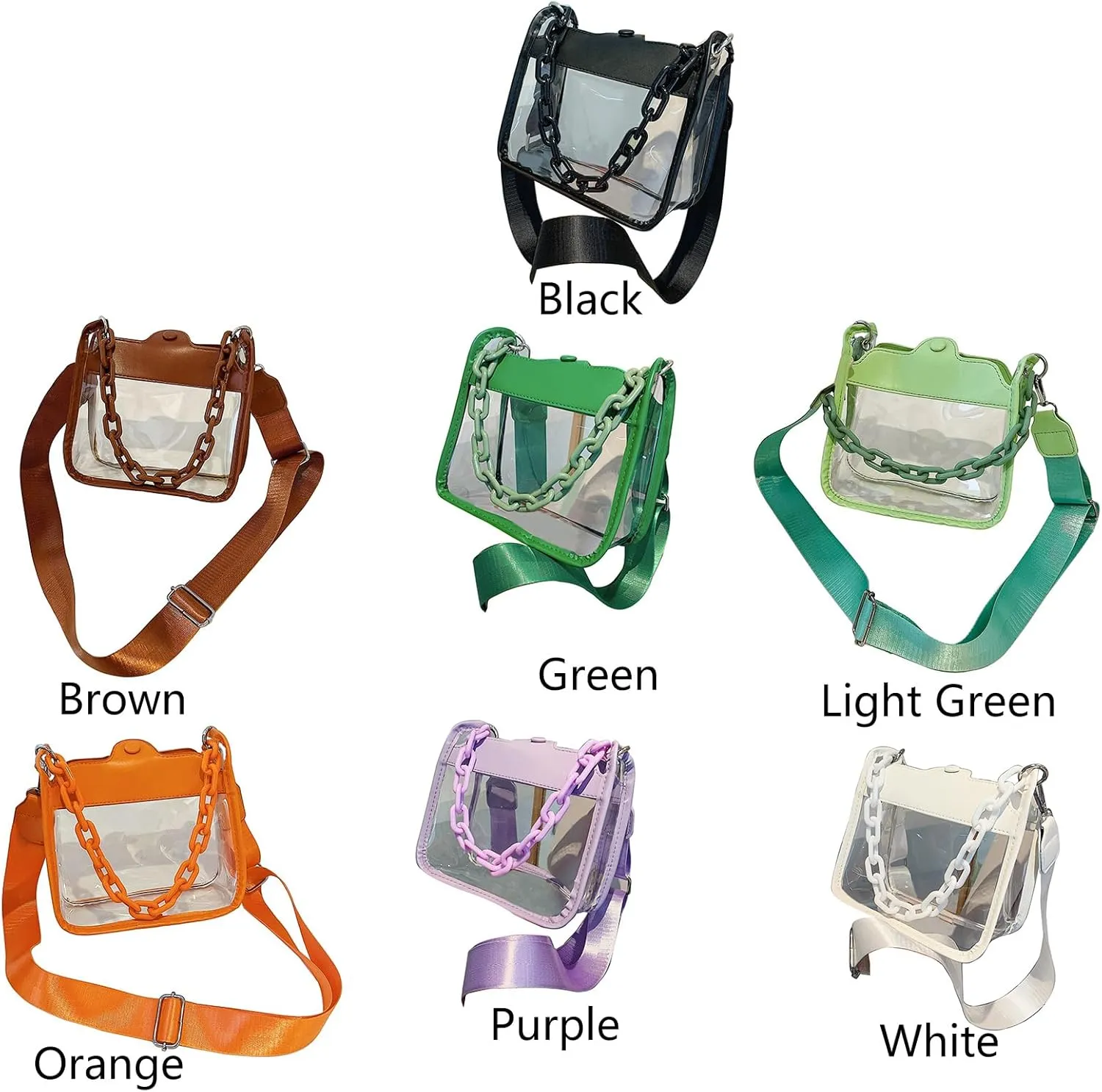 Summer Women Clear Transparent Crossbody Bag Female PVC Handbags and Purses Acrylic Chain Square Shoulder Bag, Black