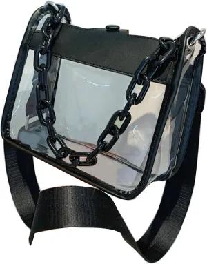 Summer Women Clear Transparent Crossbody Bag Female PVC Handbags and Purses Acrylic Chain Square Shoulder Bag, Black