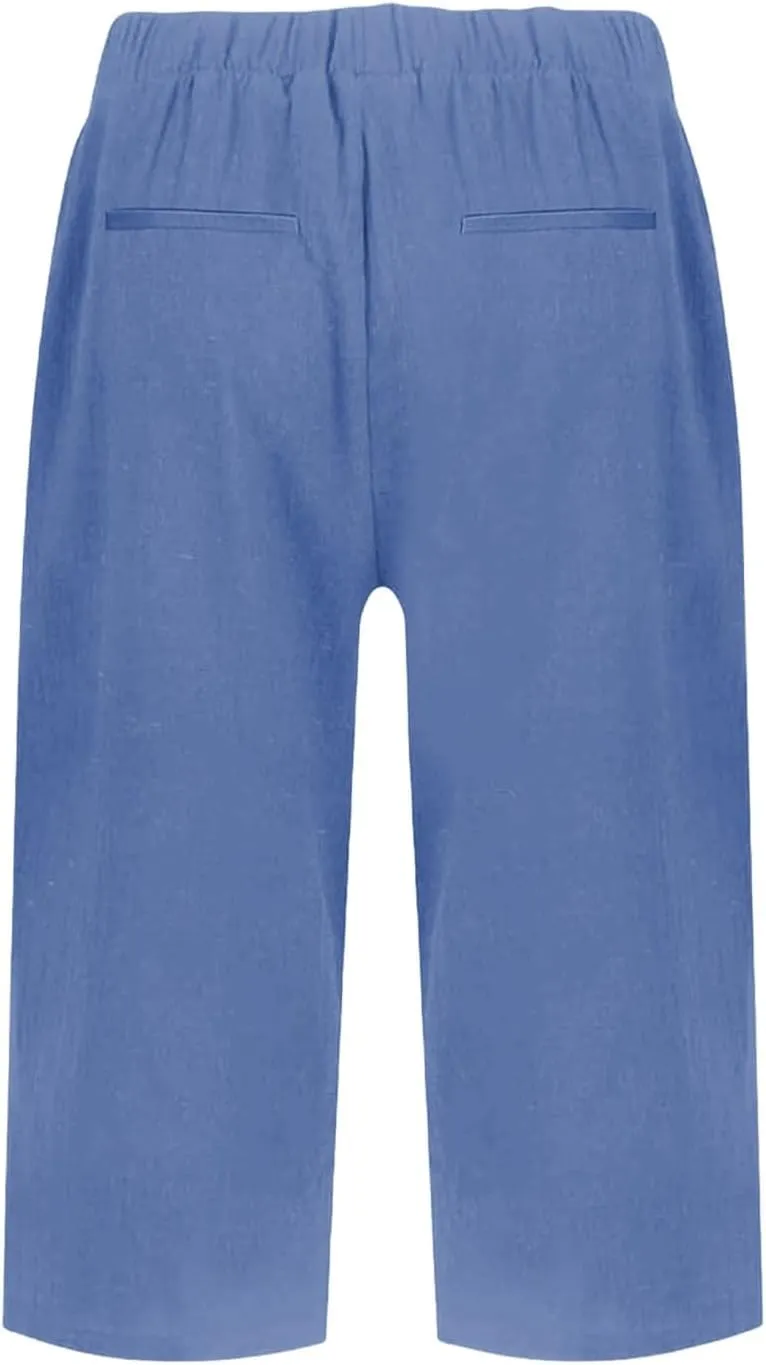 Summer Women Linen Shorts 2025 | Knee Length Drawstring Short Pants with Split Side Bottomline Beach Comfy Shorts