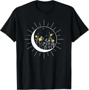 Sun Moon Solar Eclipse Flower Planets Funny Space Art Gift T-Shirt