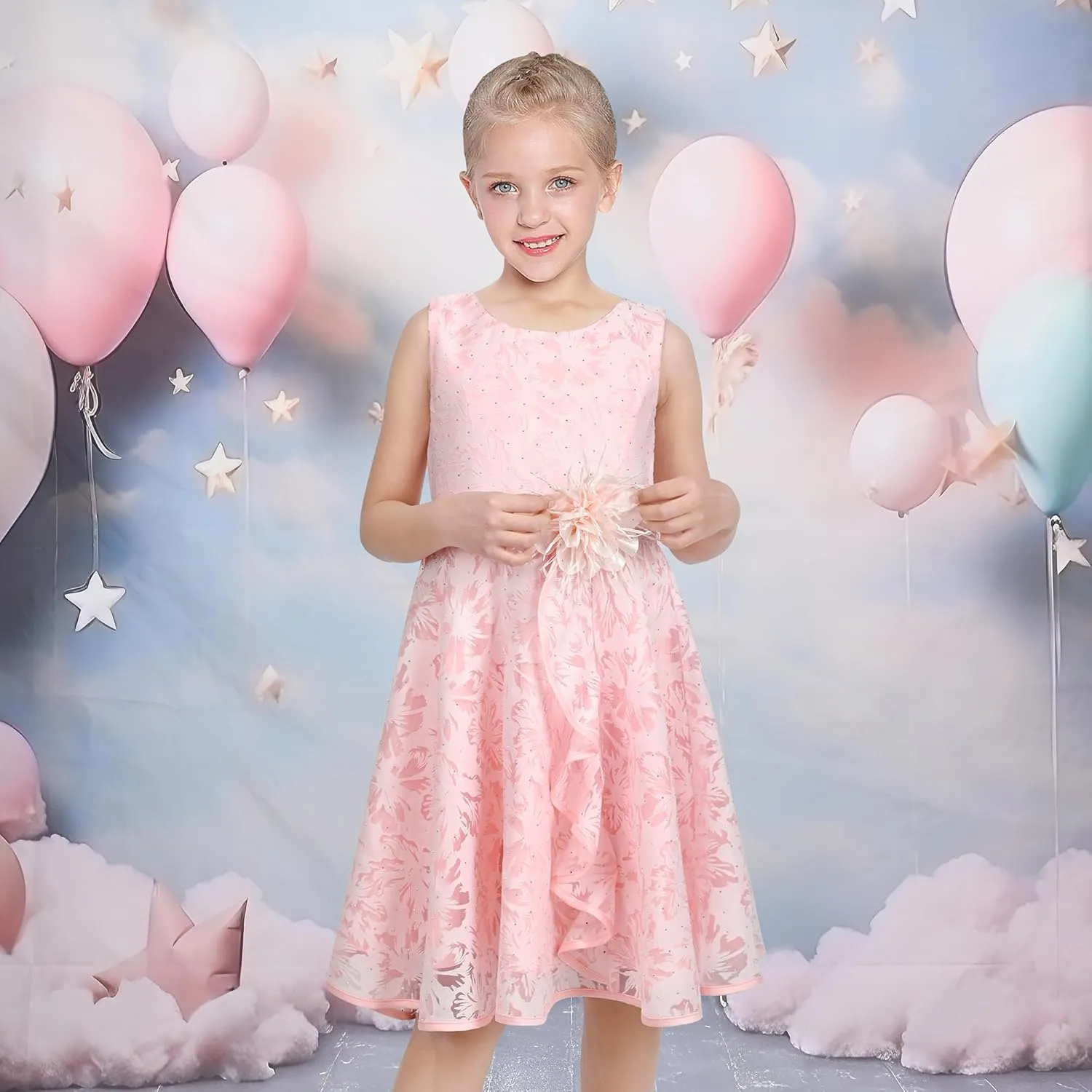 Sunny Fashion 3 Layers Girls Dress Sunflower Wave Pageant Bridesmaid Kids