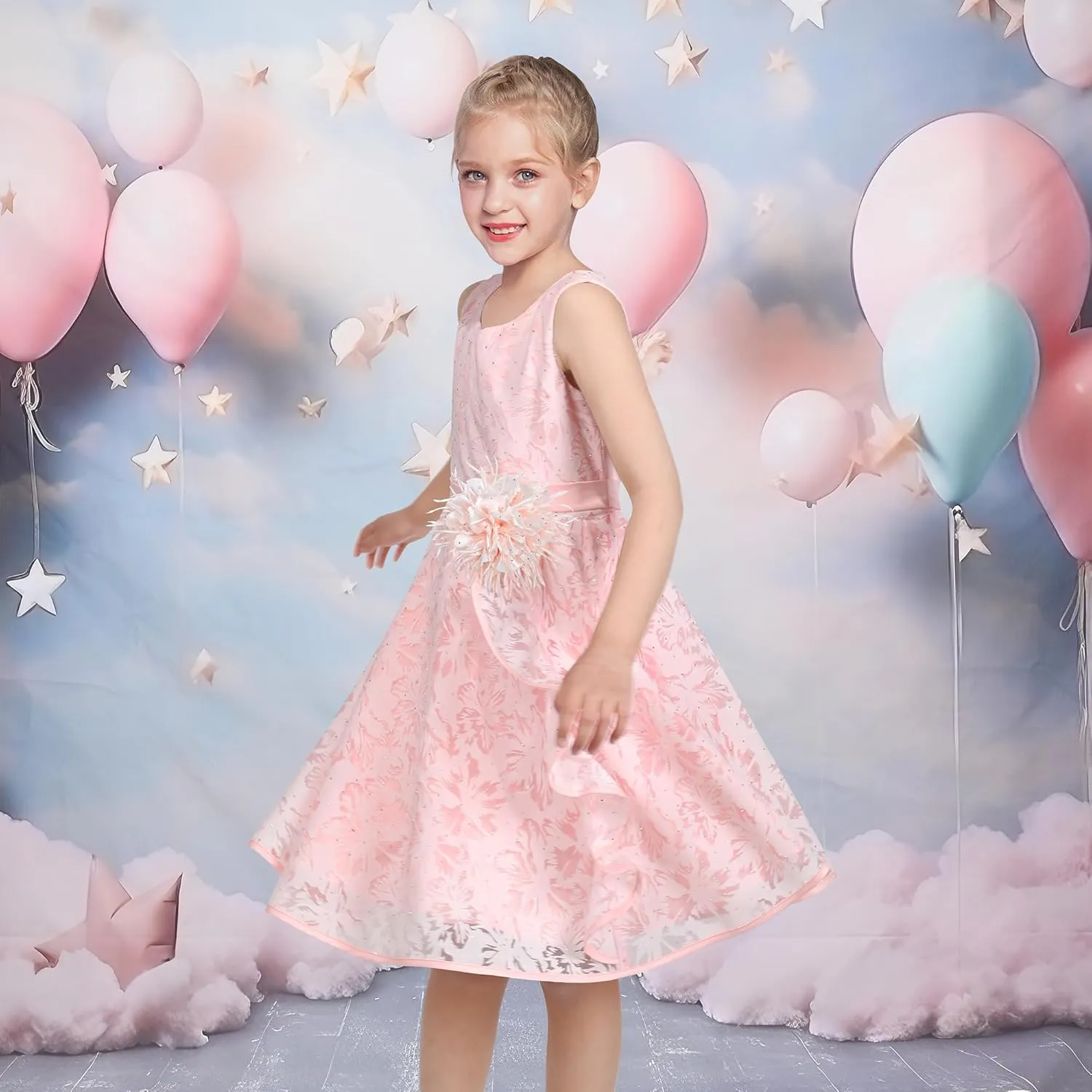 Sunny Fashion 3 Layers Girls Dress Sunflower Wave Pageant Bridesmaid Kids