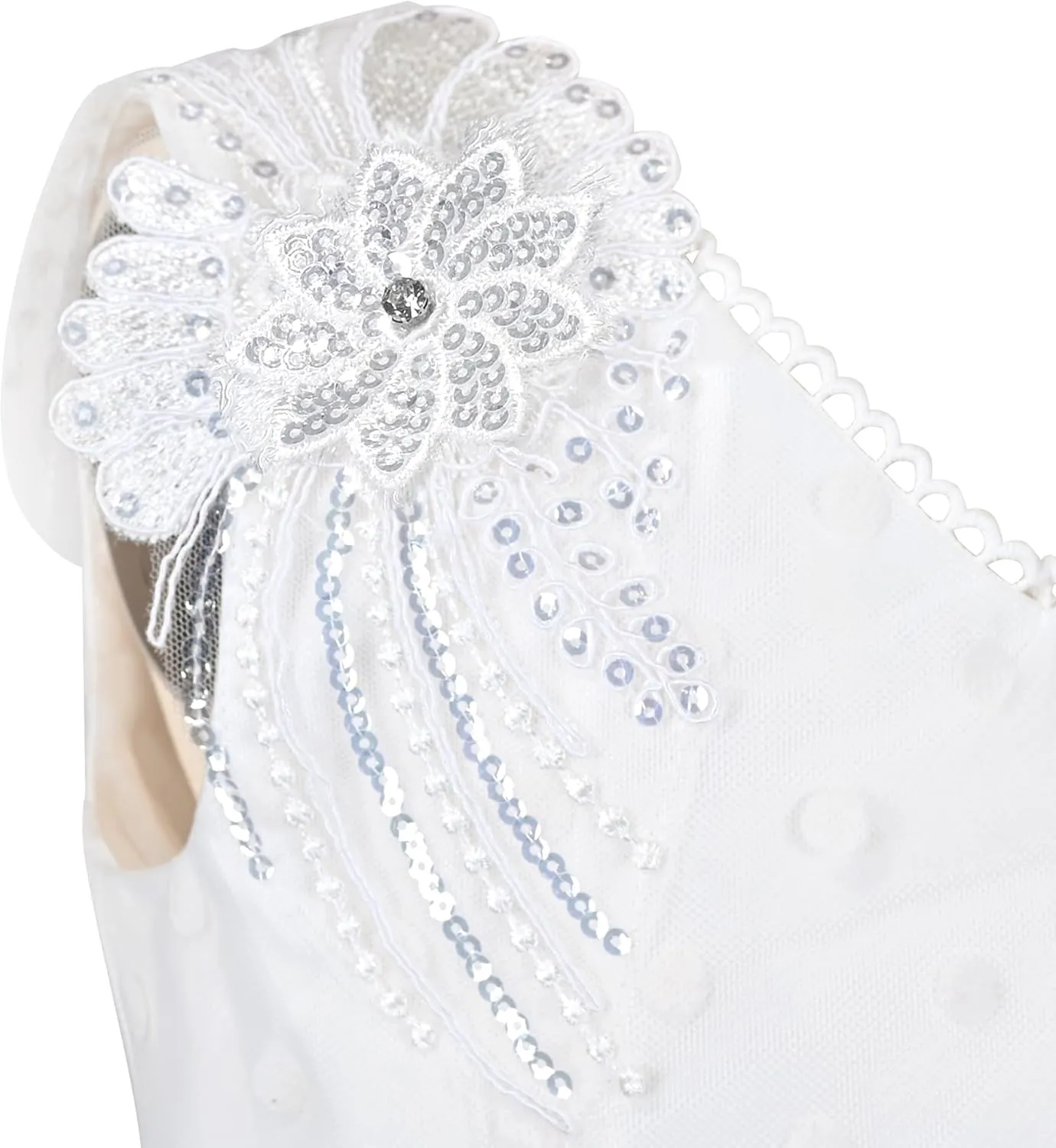 Sunny Fashion Flower Girls Dress Off White V-Back Wedding Bridesmaid Party Formal Lace