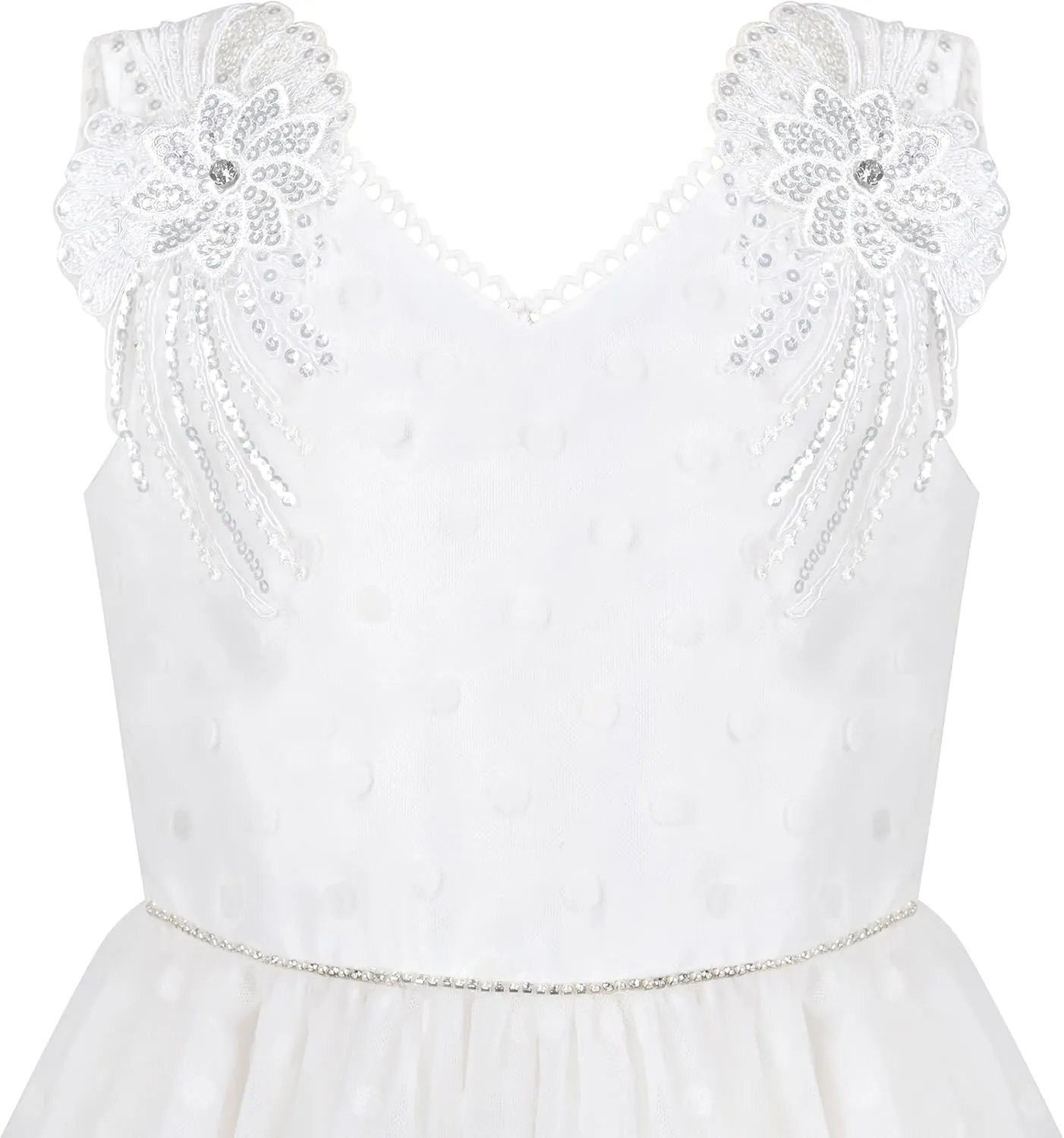 Sunny Fashion Flower Girls Dress Off White V-Back Wedding Bridesmaid Party Formal Lace