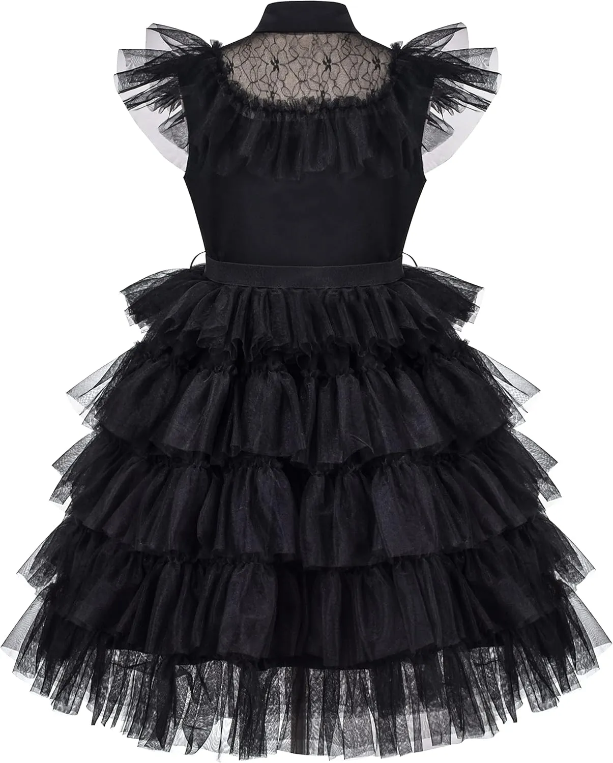 Sunny Fashion Girls Dress Black Lace Cake Multilayered Leather Belt Tutu Tulle