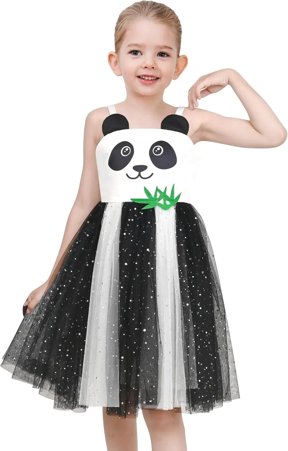 Sunny Fashion Girls Dress Cat Face Black Tower Ruffle Dancing Party Size 4-10