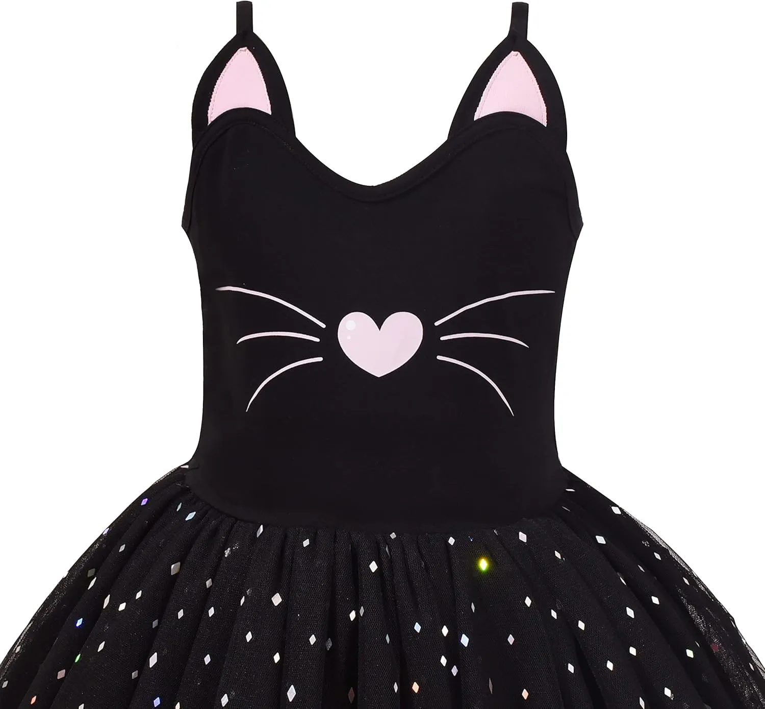 Sunny Fashion Girls Dress Cat Face Black Tower Ruffle Dancing Party Size 4-10